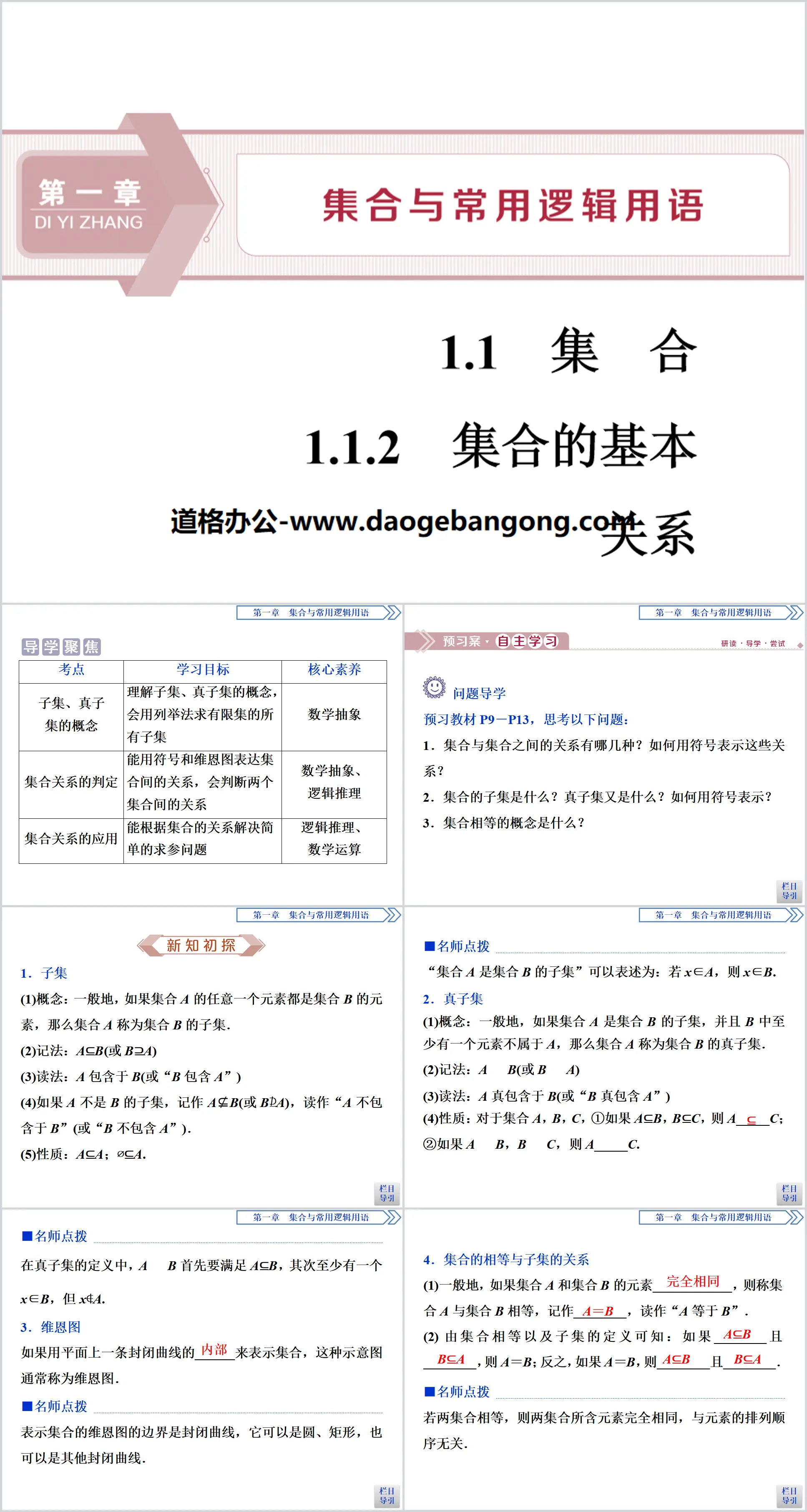 "Basic Relationships of Sets" Sets and Common Logic Terms PPT Courseware
