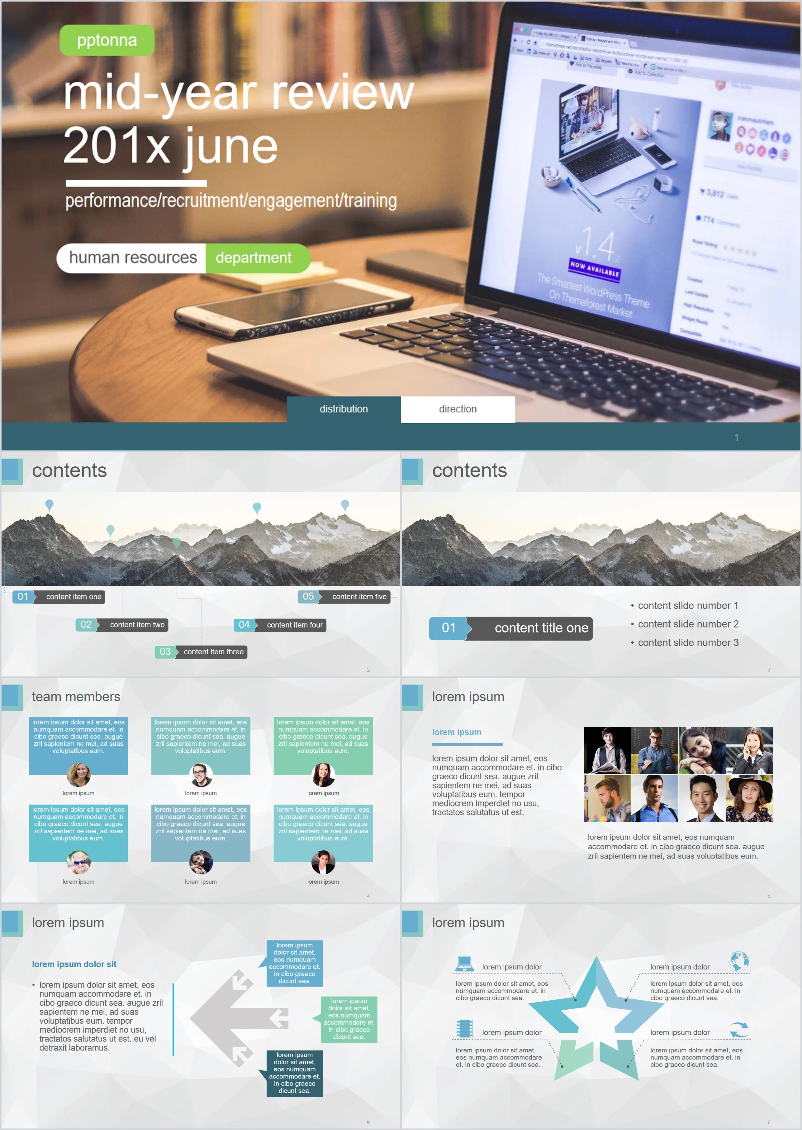 Web design style European and American picture layout PPT template