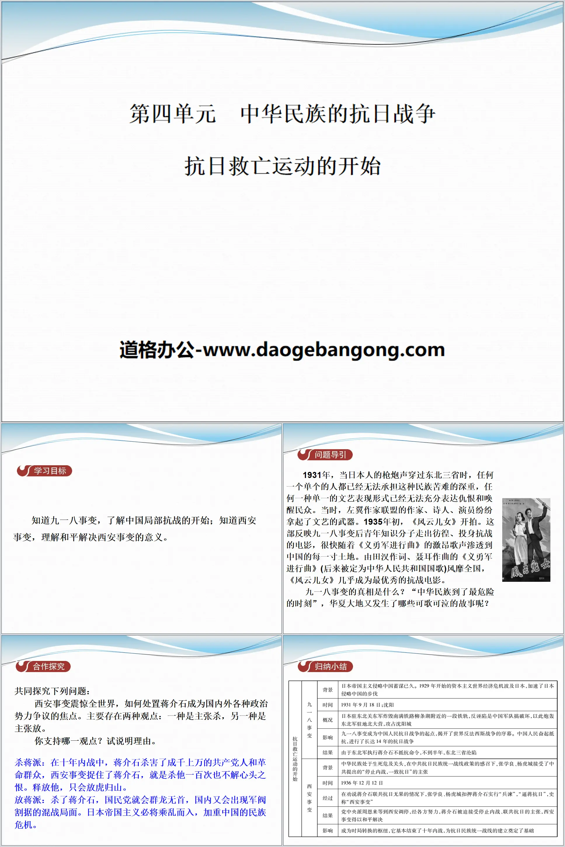 Cours PPT « Le début du mouvement antijaponais et du salut national » sur la guerre antijaponaise de la nation chinoise