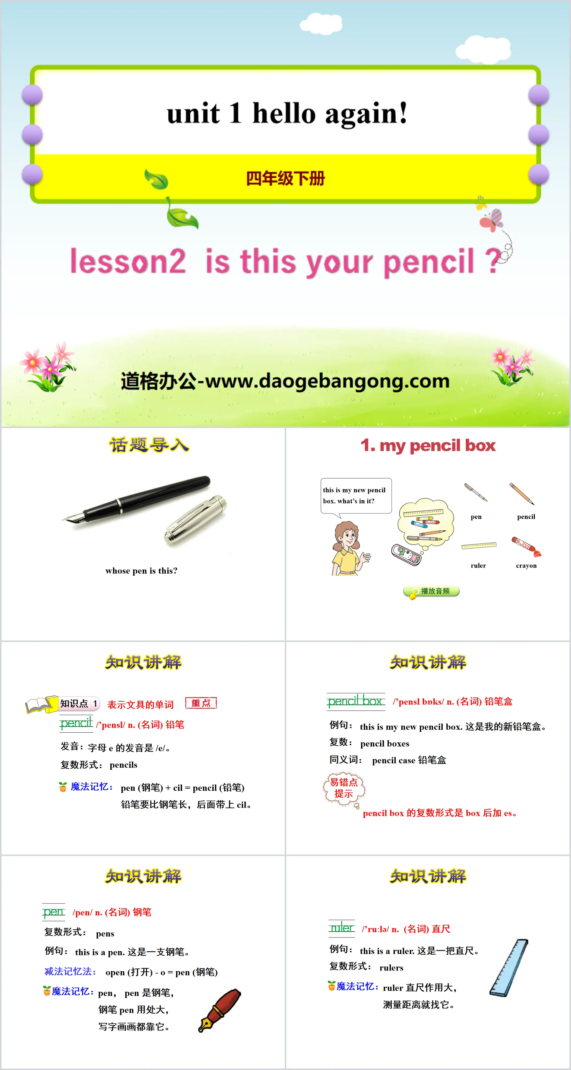 "Is This Your Pencil?" Hello Again! PPT courseware