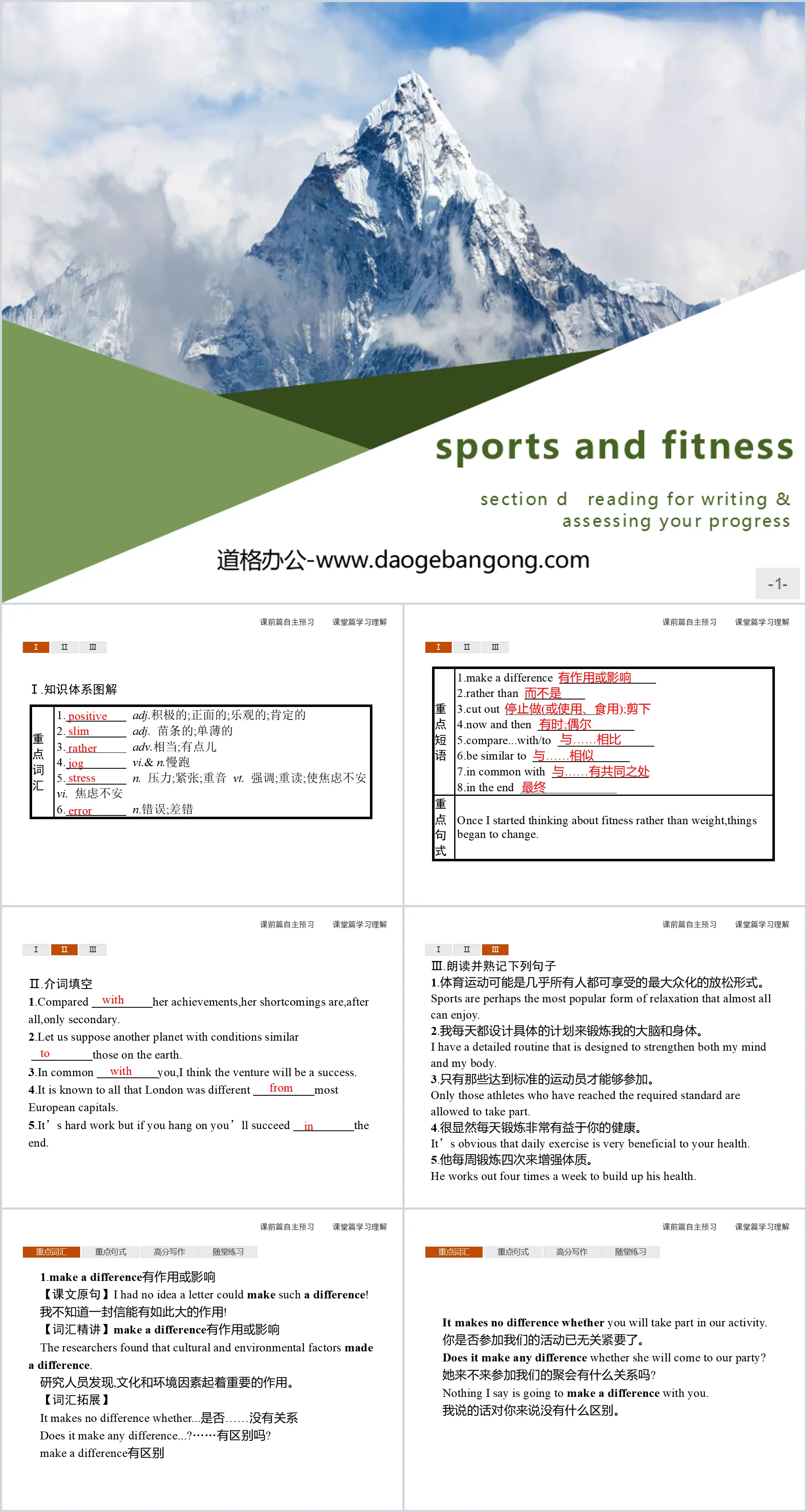 《Sports and Fitness》Reading for Writing & Assessing Your Progress PPT
