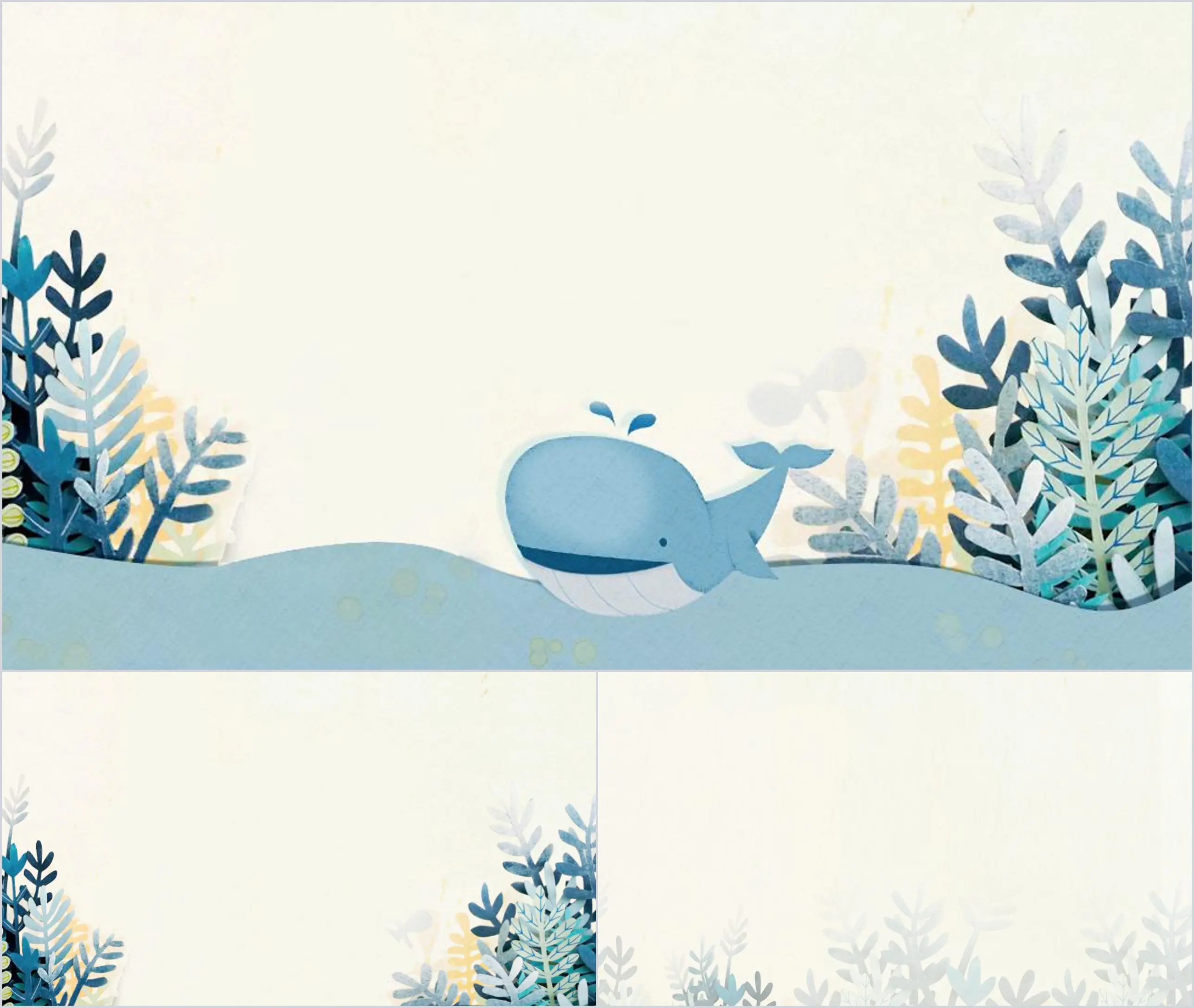 Watercolor aquatic grass whale PPT background picture