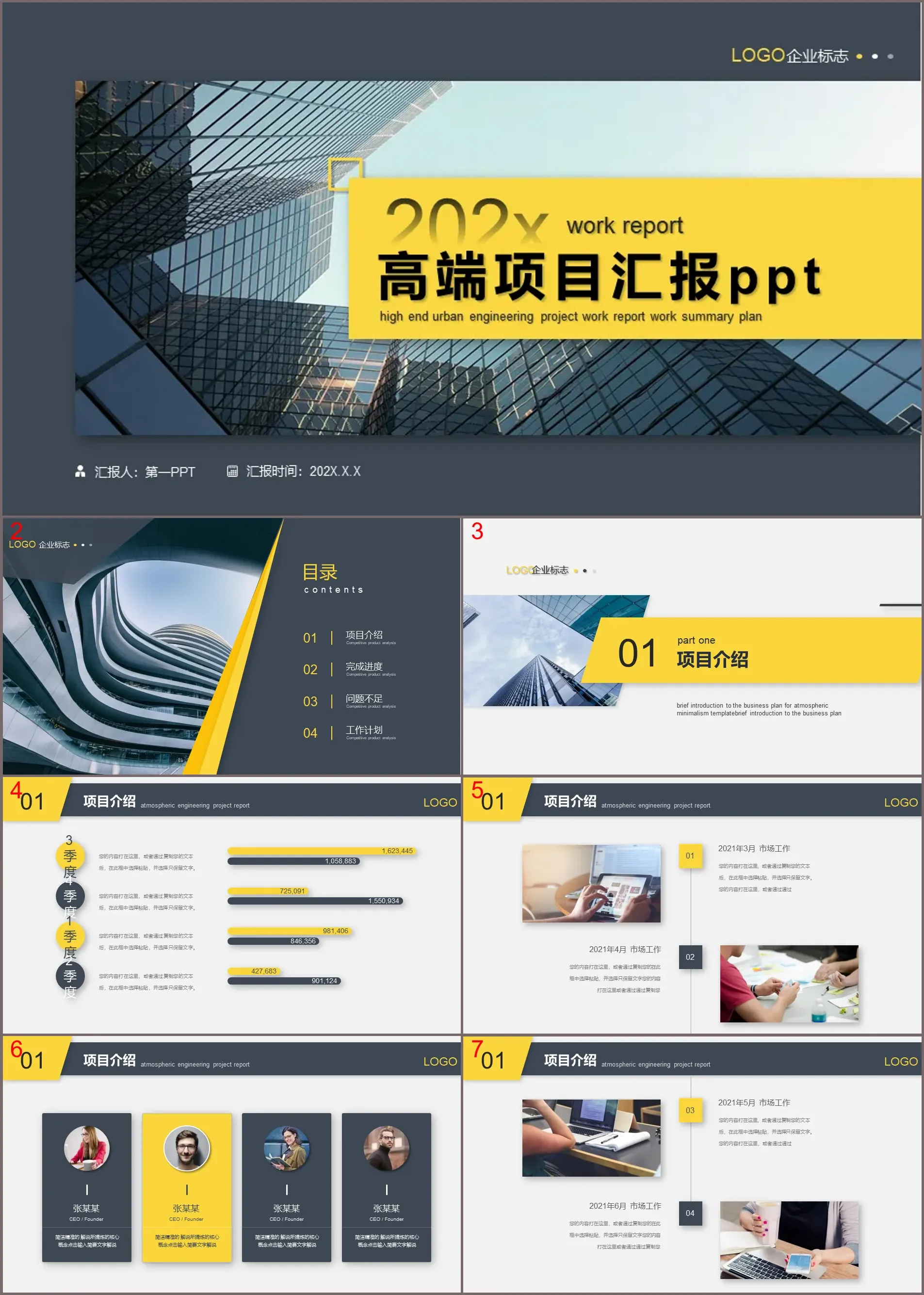 Project report PPT template with office building background