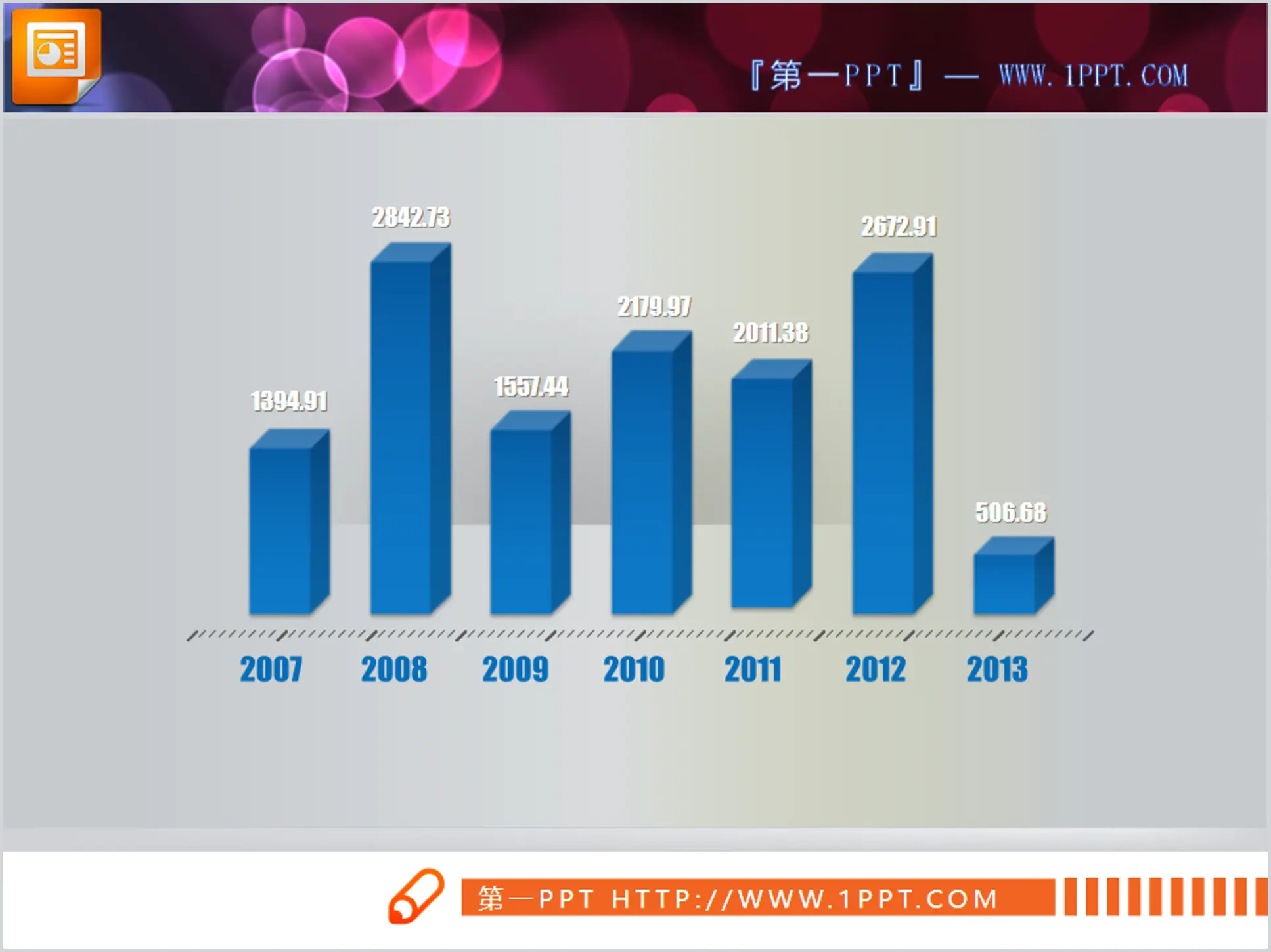 Blue 3d three-dimensional PPT histogram template download