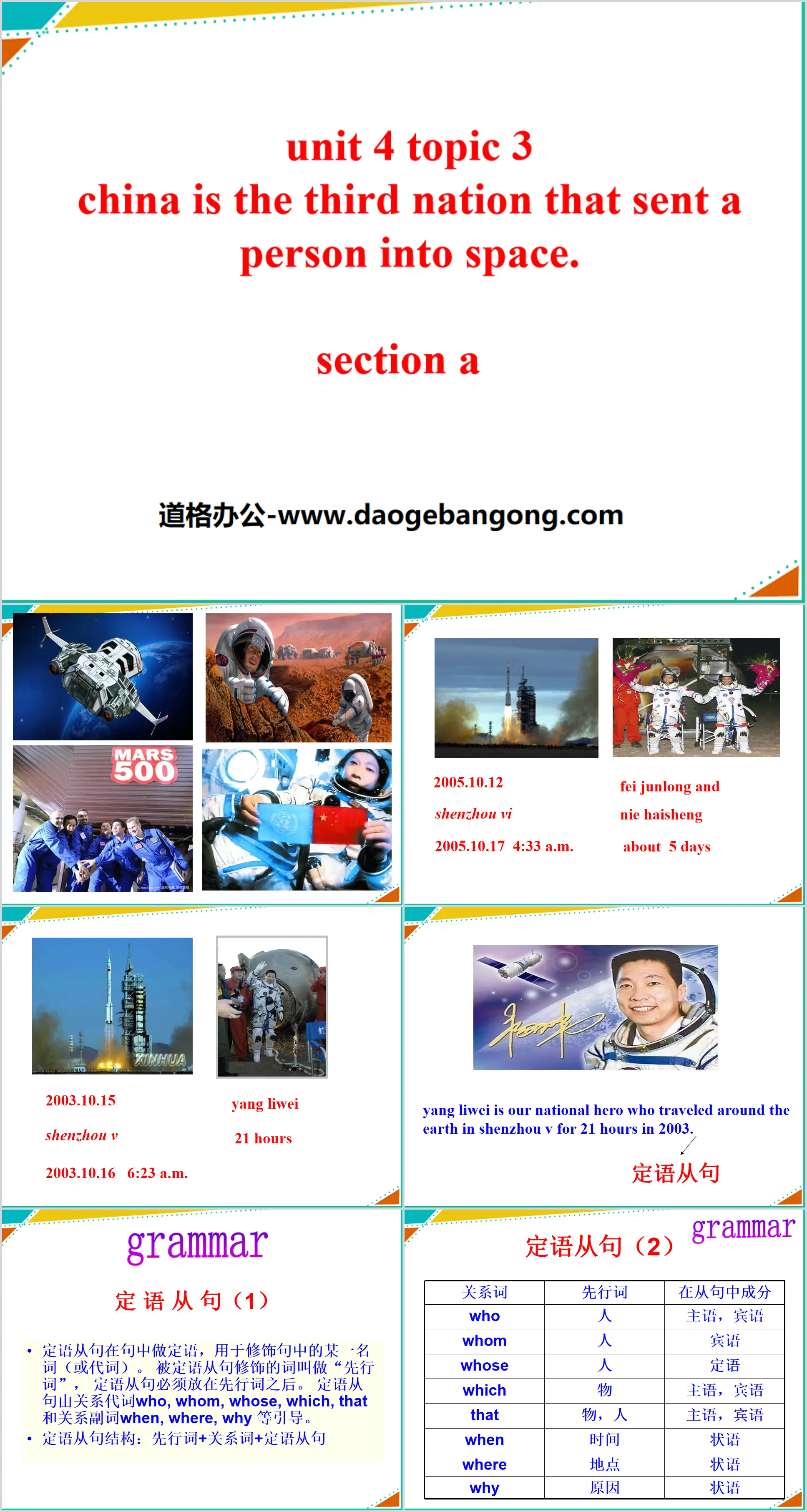 《China is the third nation that sent a person into space》SectionA PPT