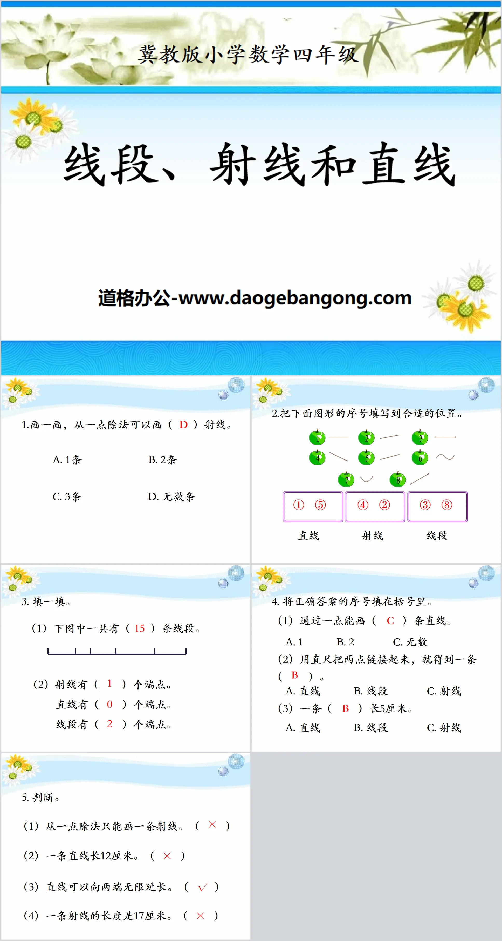 "Line Segments, Rays and Straight Lines" Line and Angle PPT Courseware