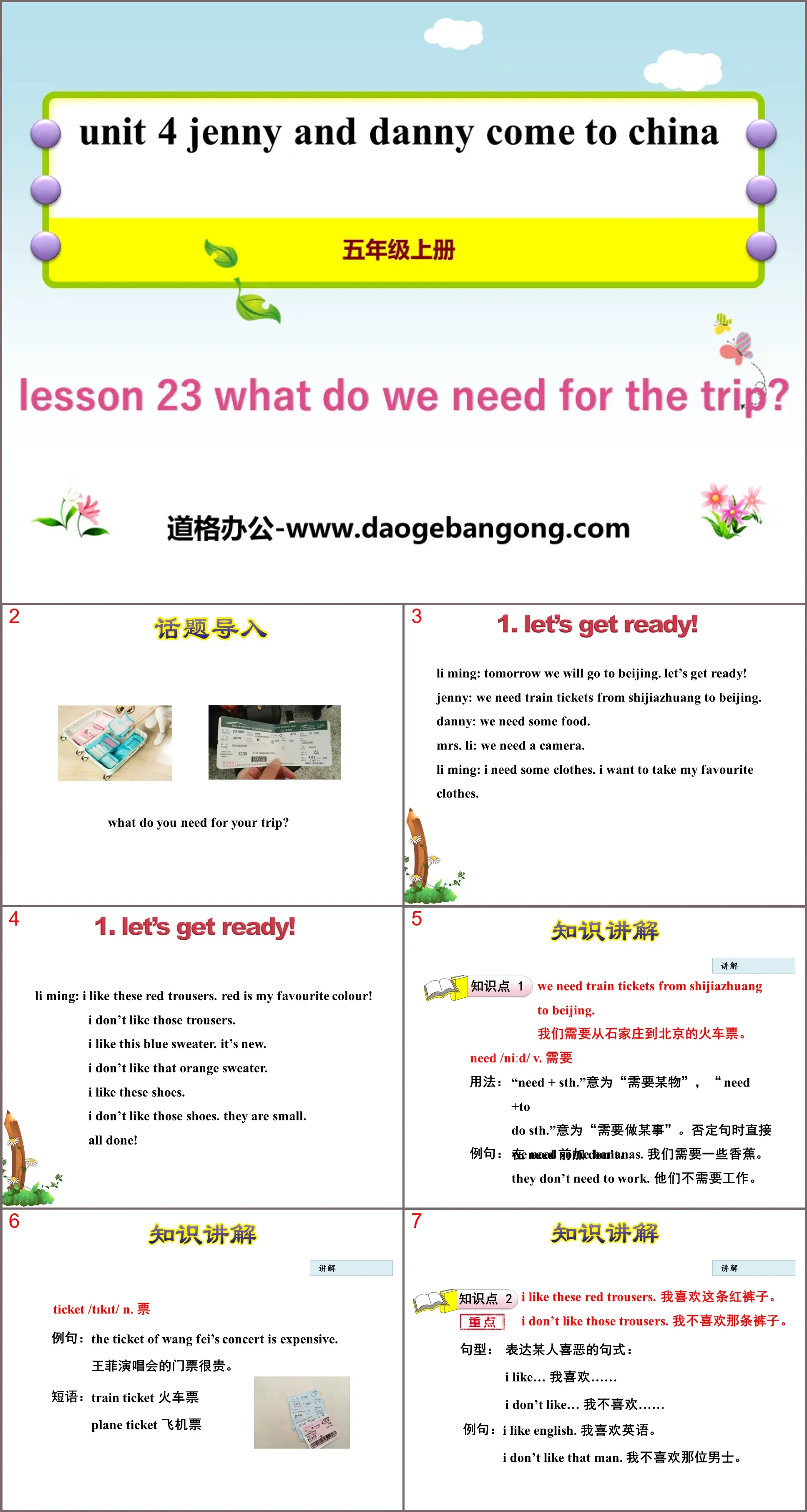 "What Do We Need for the Trip?" Jenny and Danny Come to China PPT teaching courseware