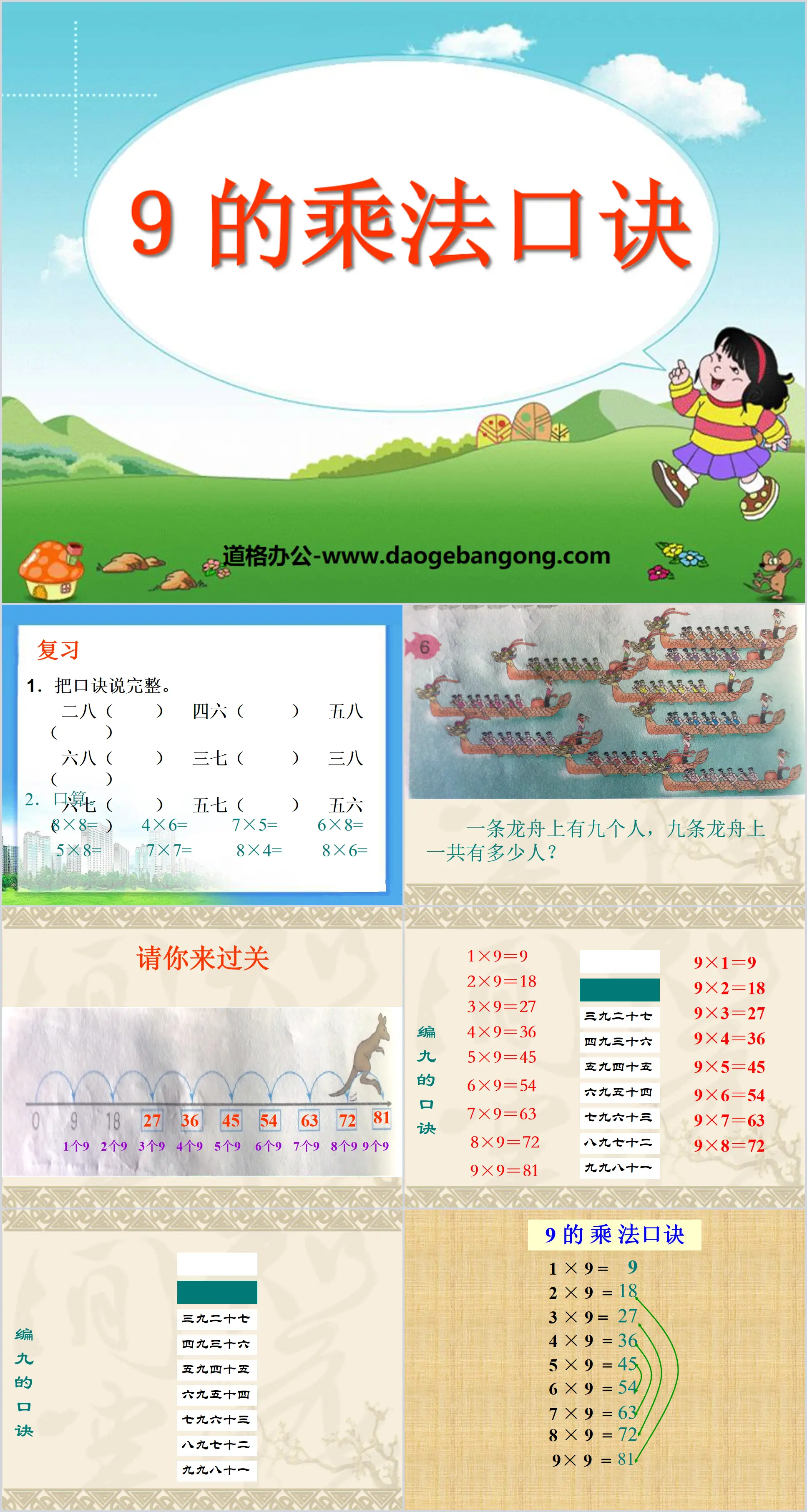 "Multiplication Table of 9" PPT Courseware for Multiplication in Tables