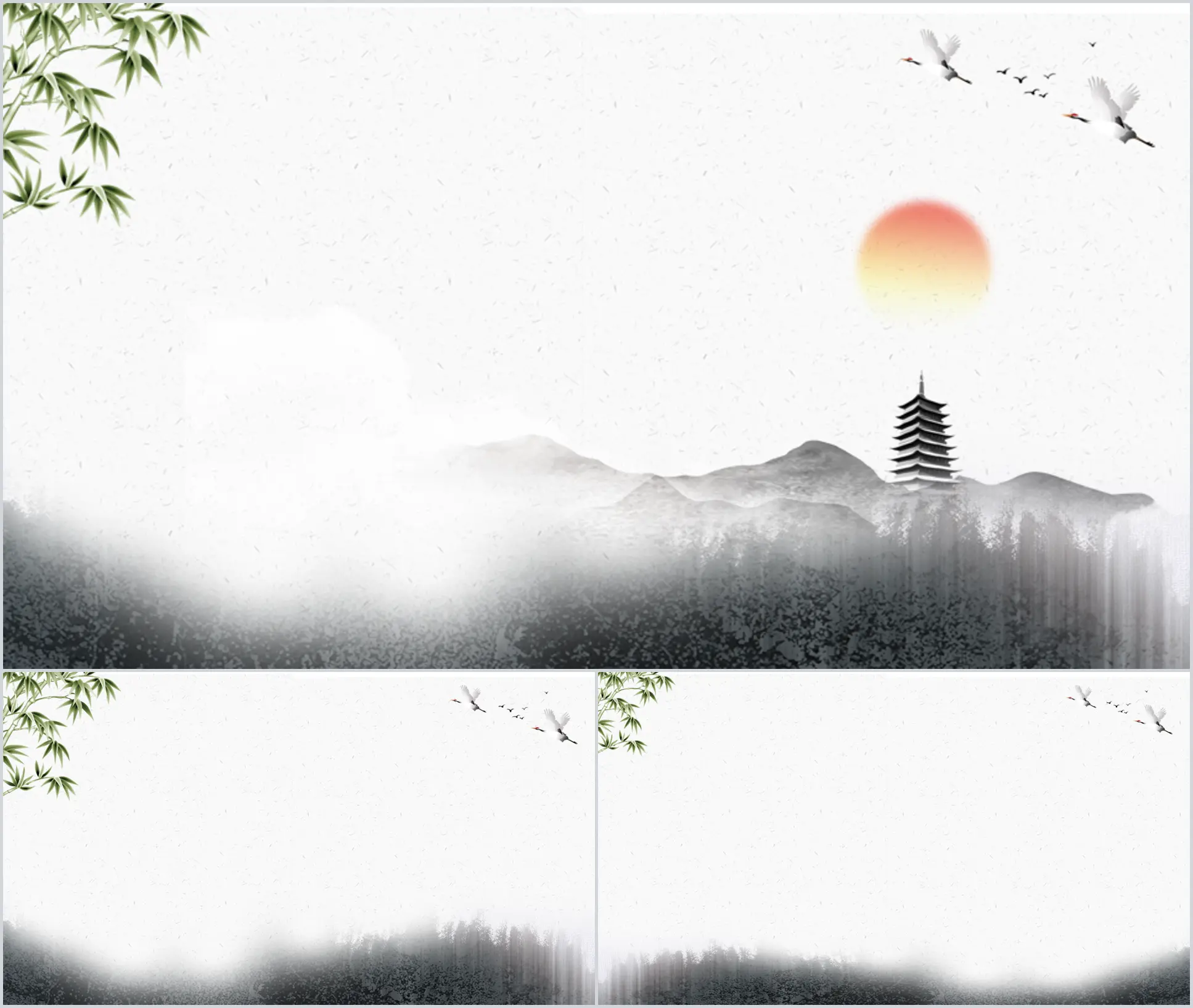 Classical ink mountains tower bamboo PPT background picture