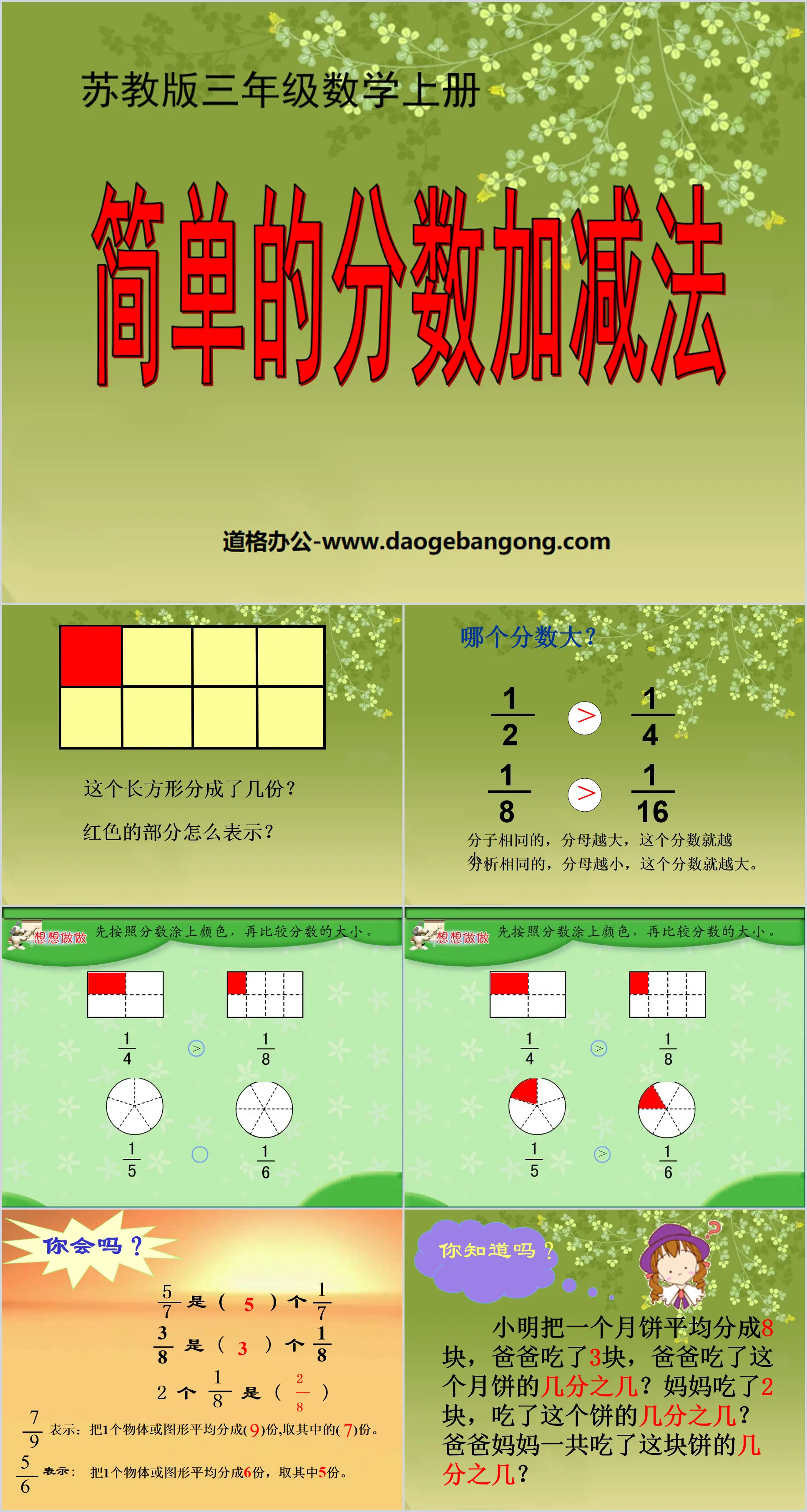 《简单的分数加减法》分数的初步认识PPT课件
