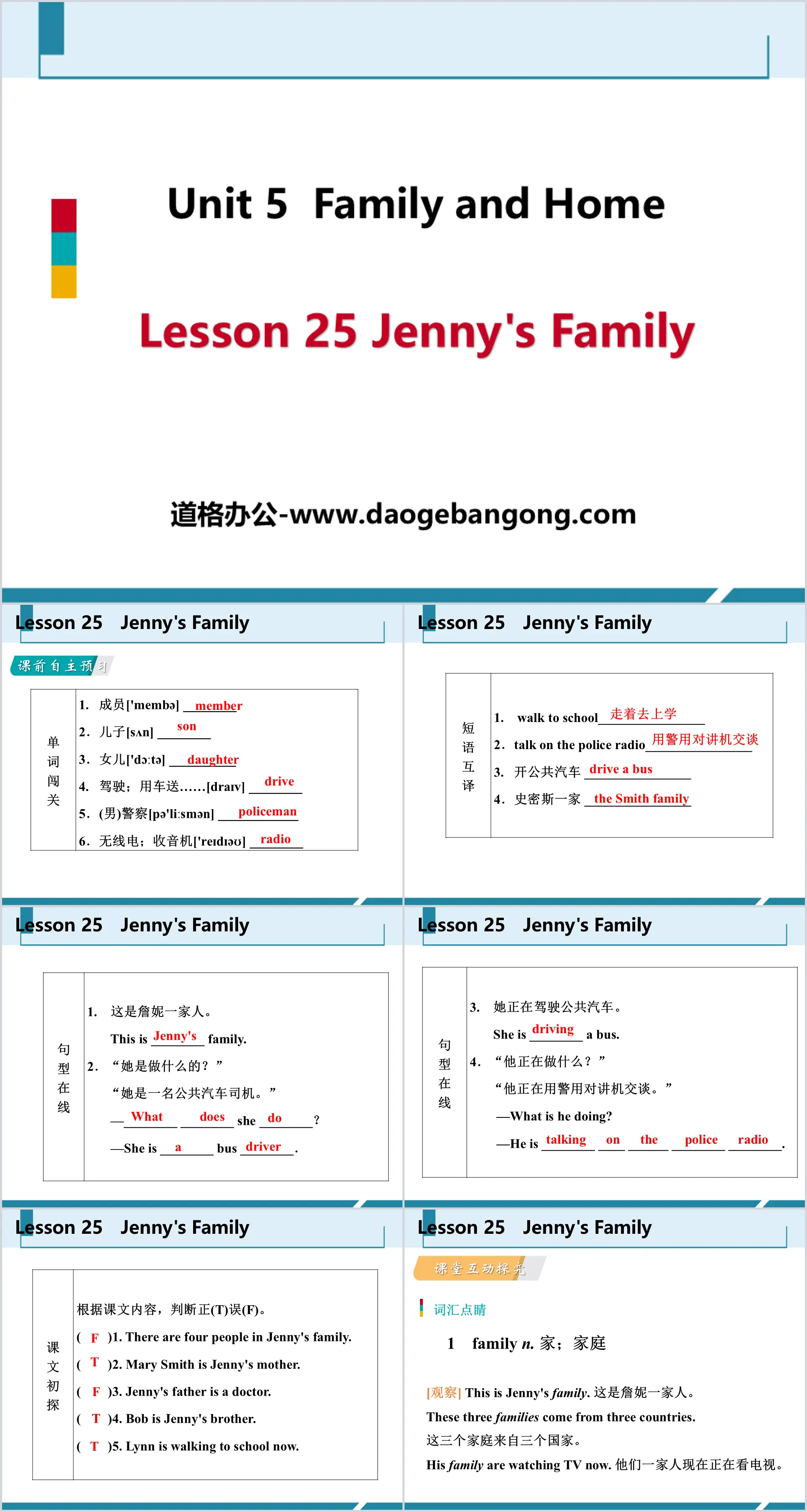 "Jenny's Family" Family and Home PPT courseware download