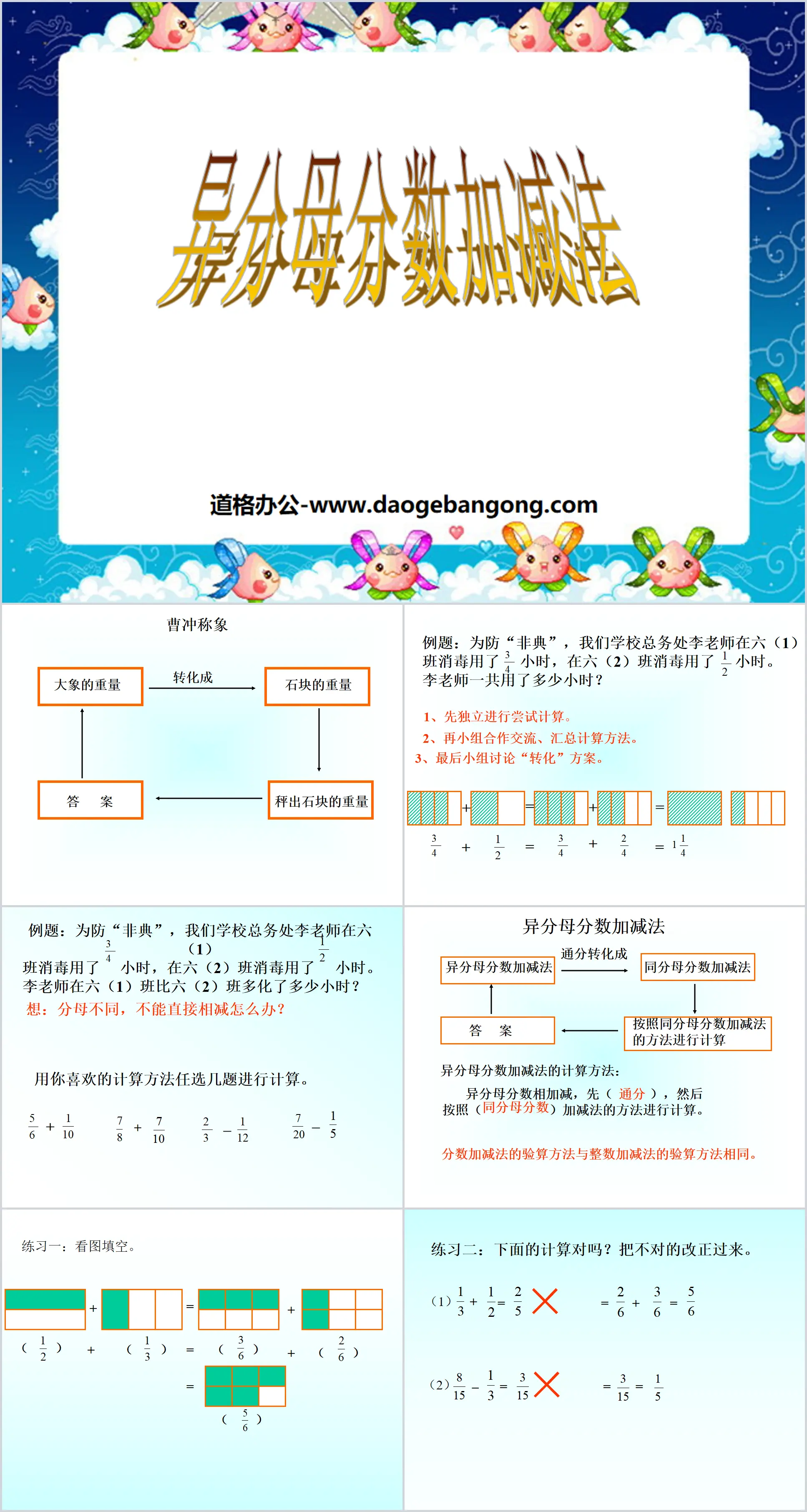 "Addition and Subtraction of Fractions with Different Denominators" Addition and Subtraction of Fractions PPT Courseware 2