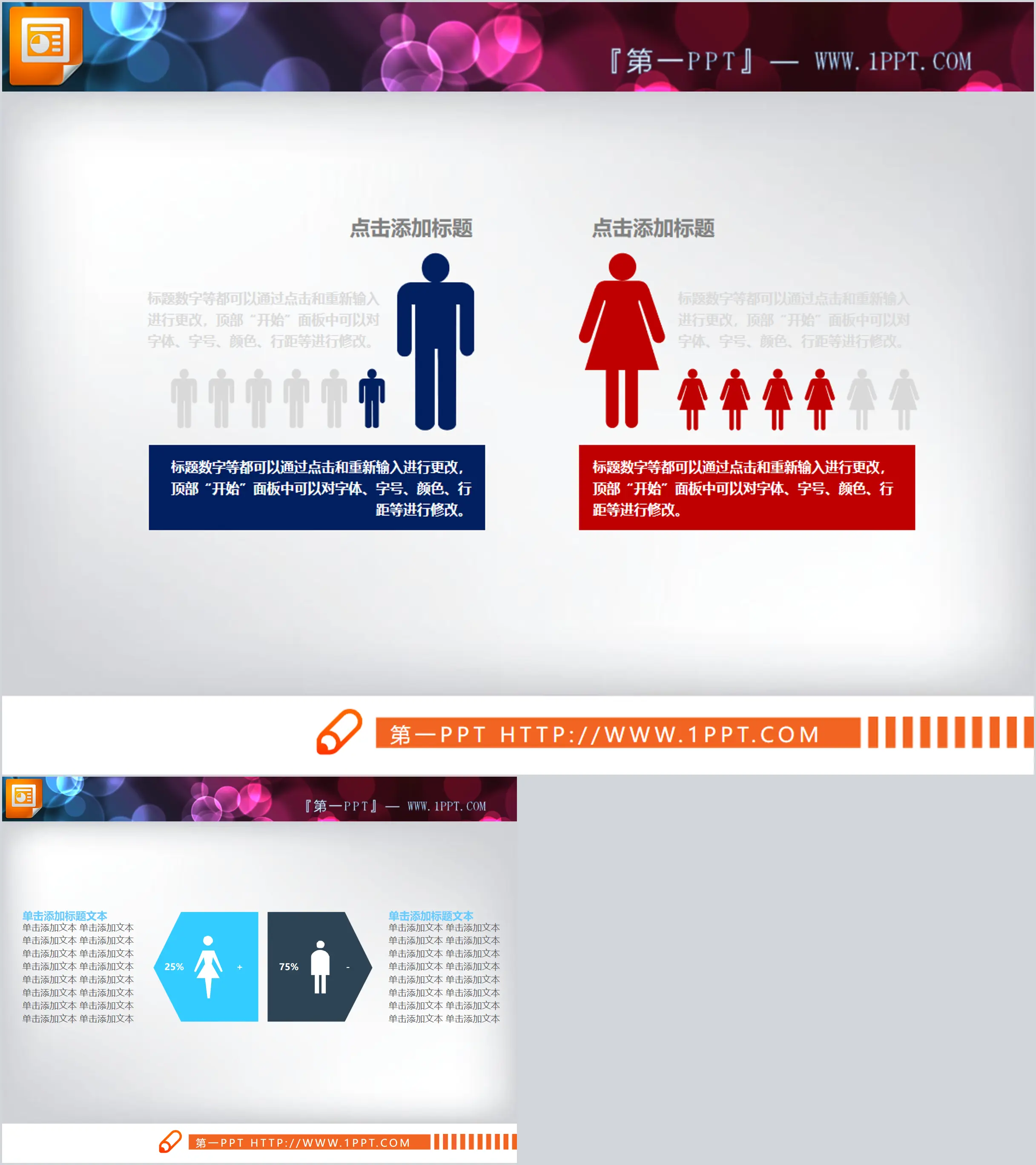 Two PPT charts comparing male and female data