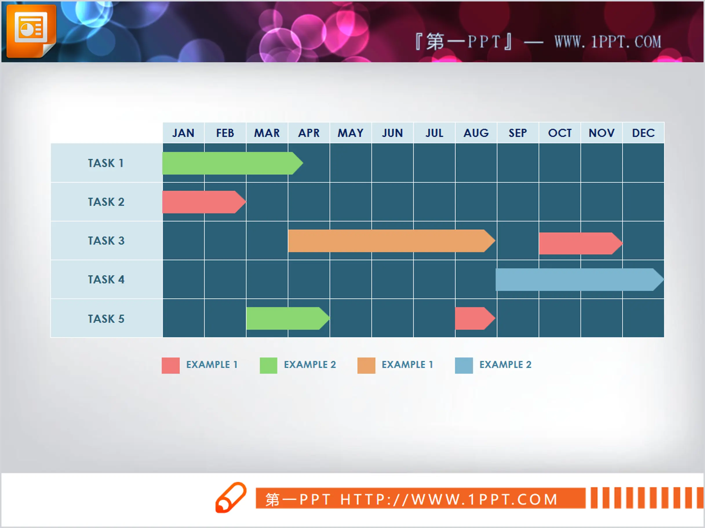 Color arrow work progress PPT Gantt chart