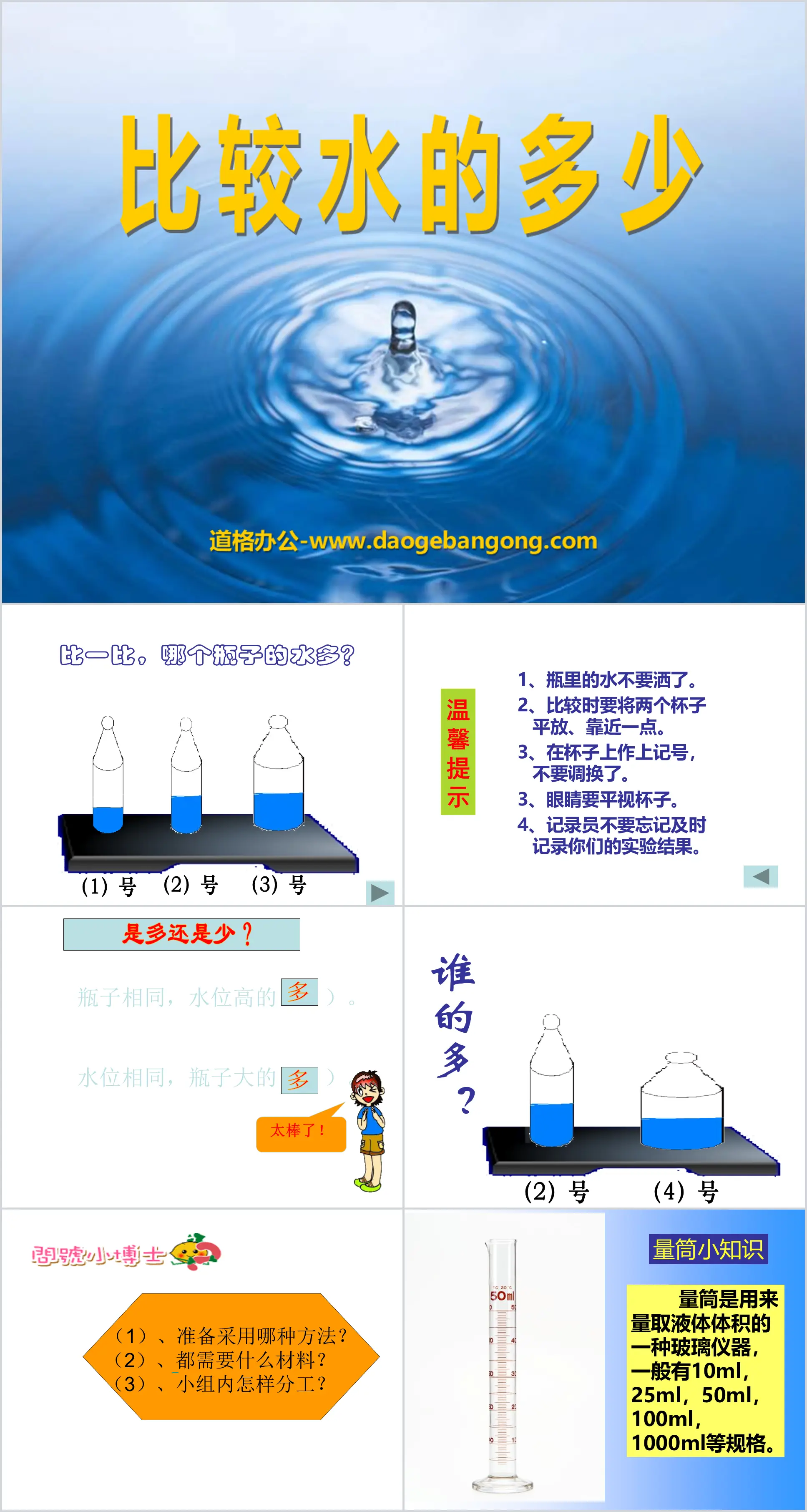 "Comparer la quantité d'eau" Didacticiel PPT sur l'eau et l'air 5