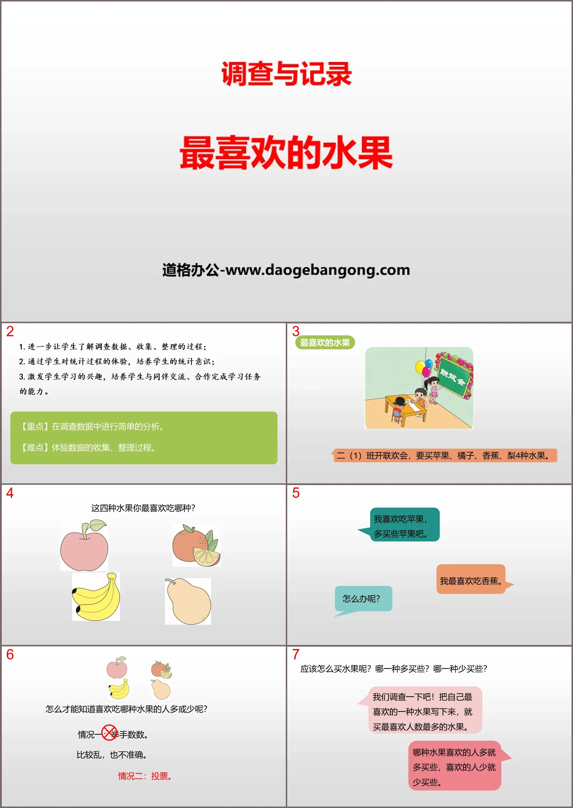 《最喜欢的水果》调查与记录PPT下载