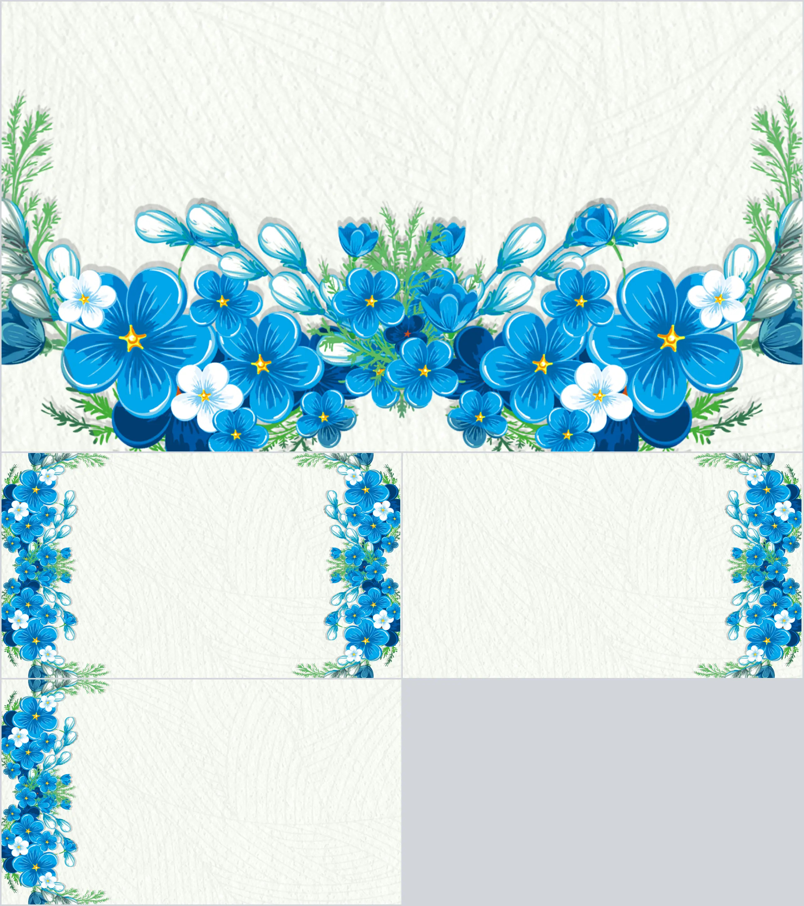 Four blue Korean flower PPT background pictures