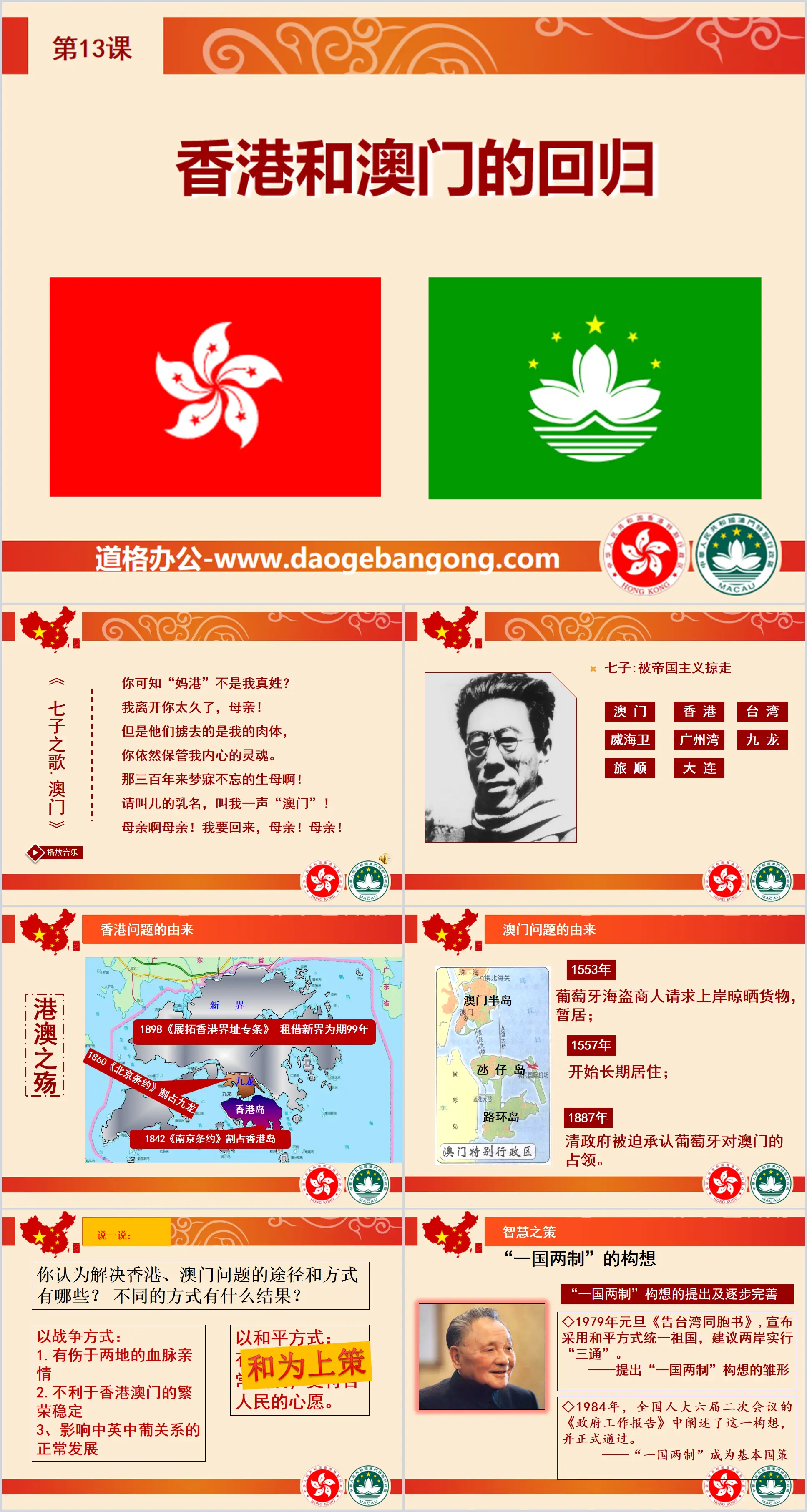 "Le retour de Hong Kong et de Macao" PPT