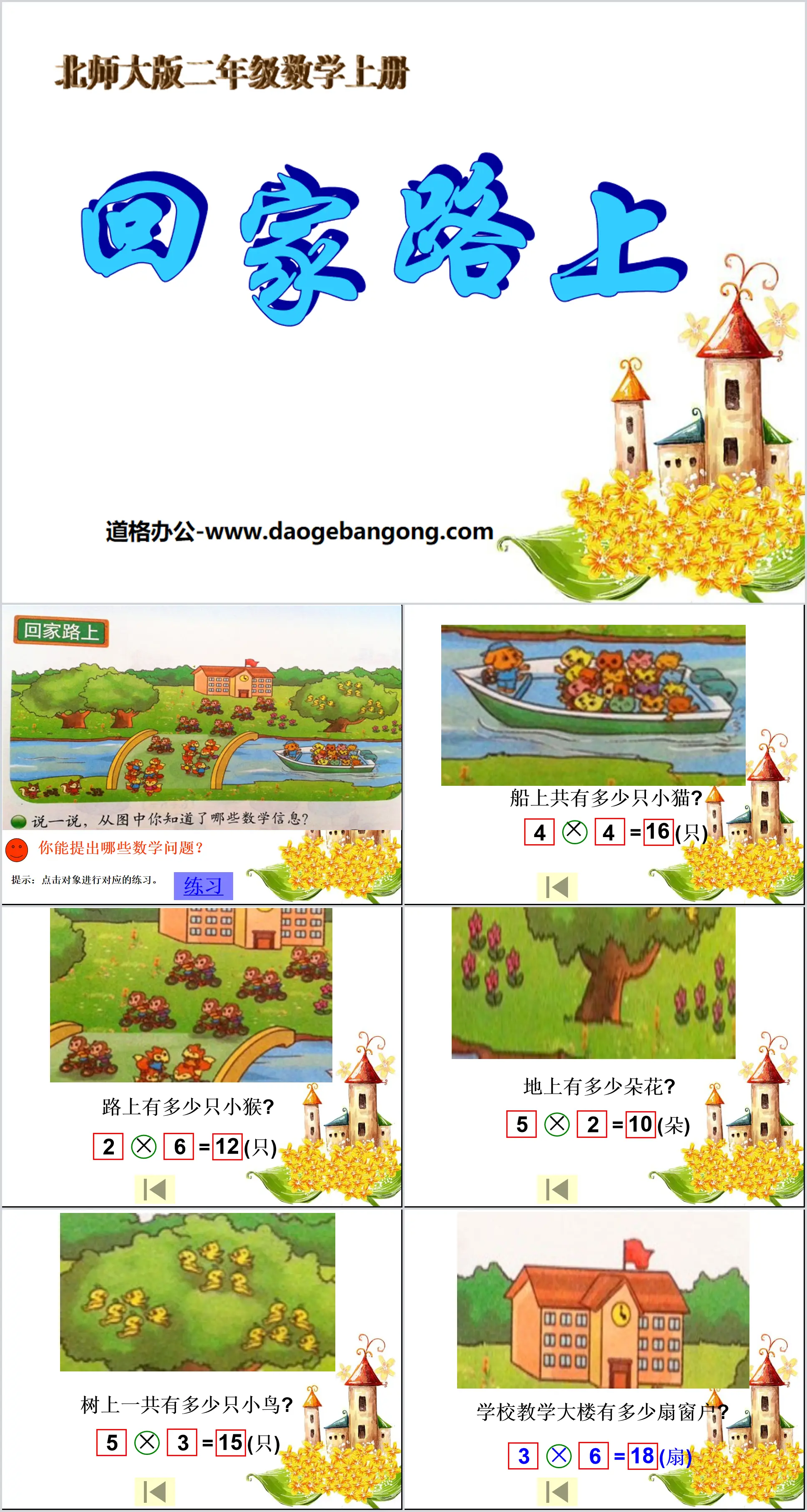 "Sur la route du retour" Tables de multiplication Didacticiel PPT 2 pour 2 ~ 5