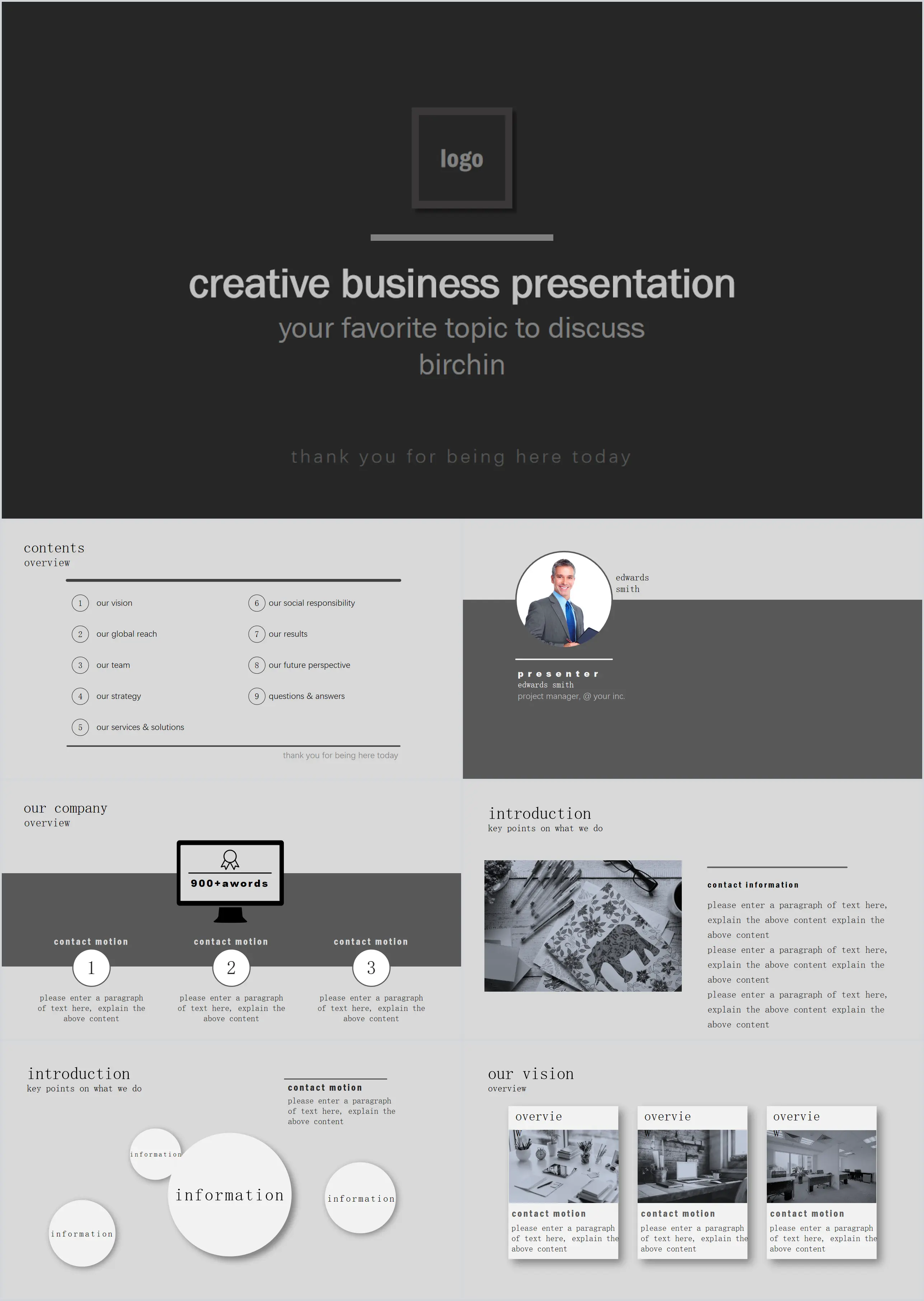 European and American gray flat business PPT template free download