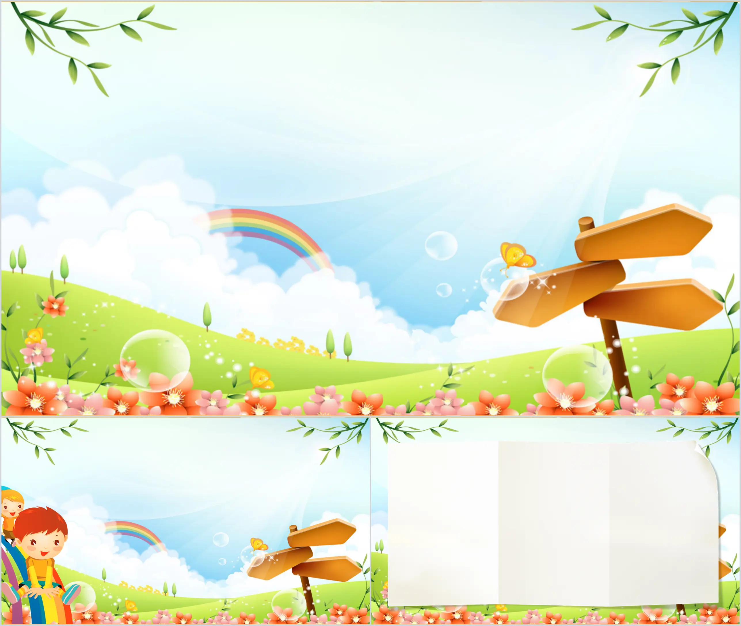 Three colorful cartoon children's education PPT background pictures