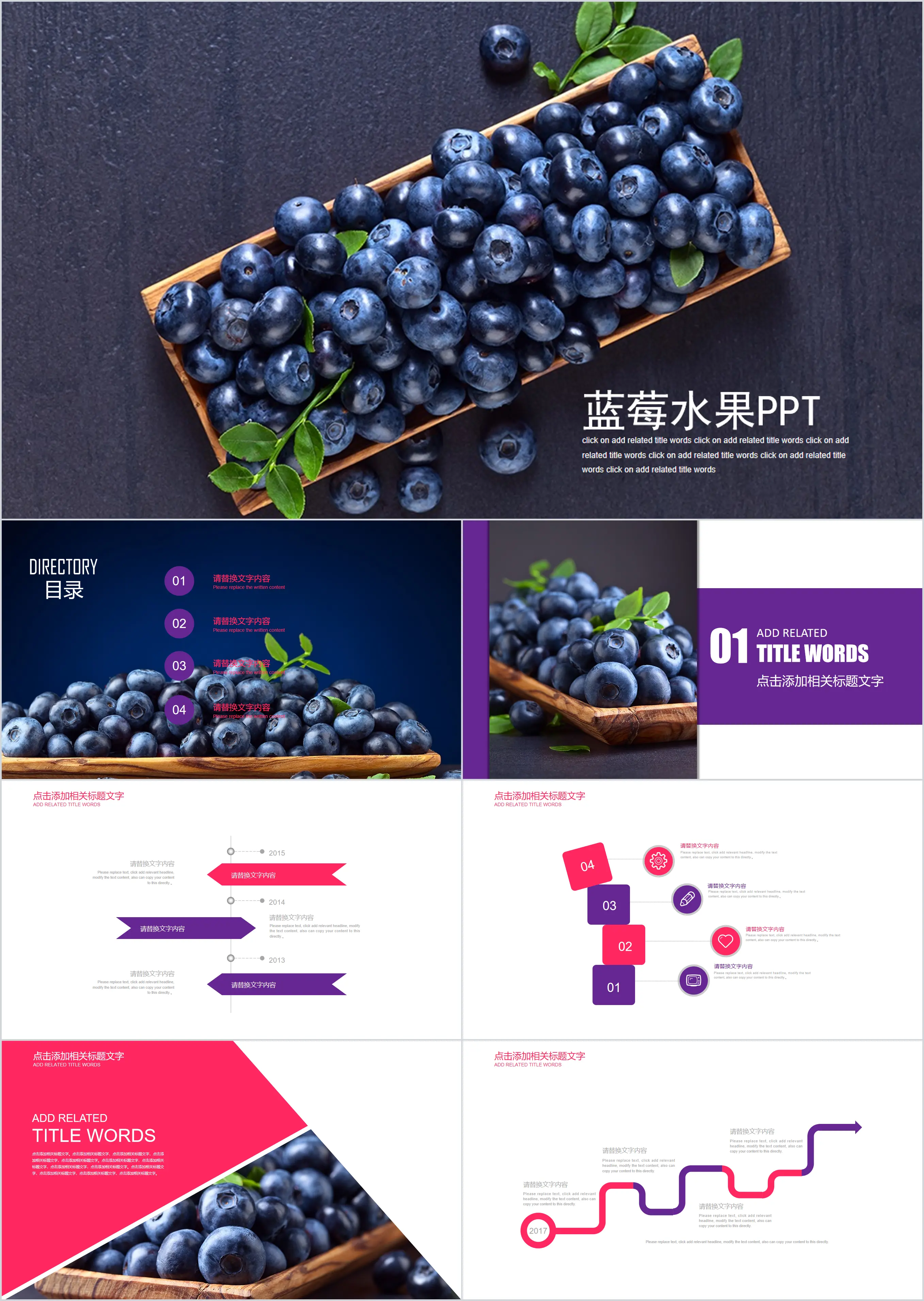 Purple fruit blueberry PPT template free download