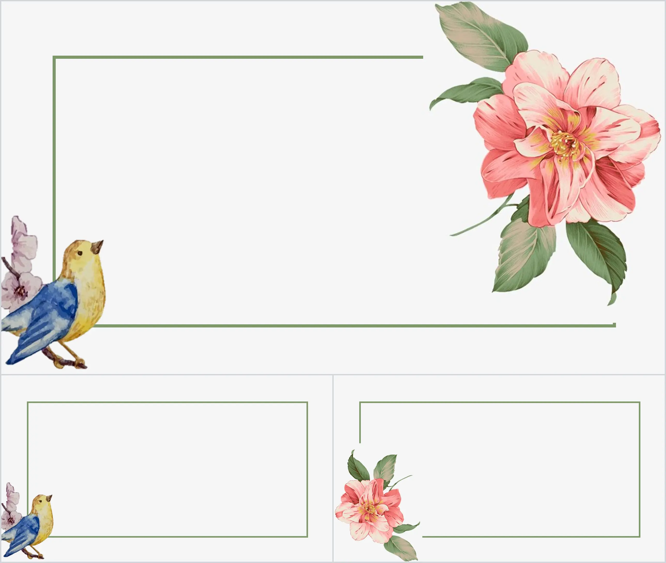 Watercolor flowers and birds PPT border background picture