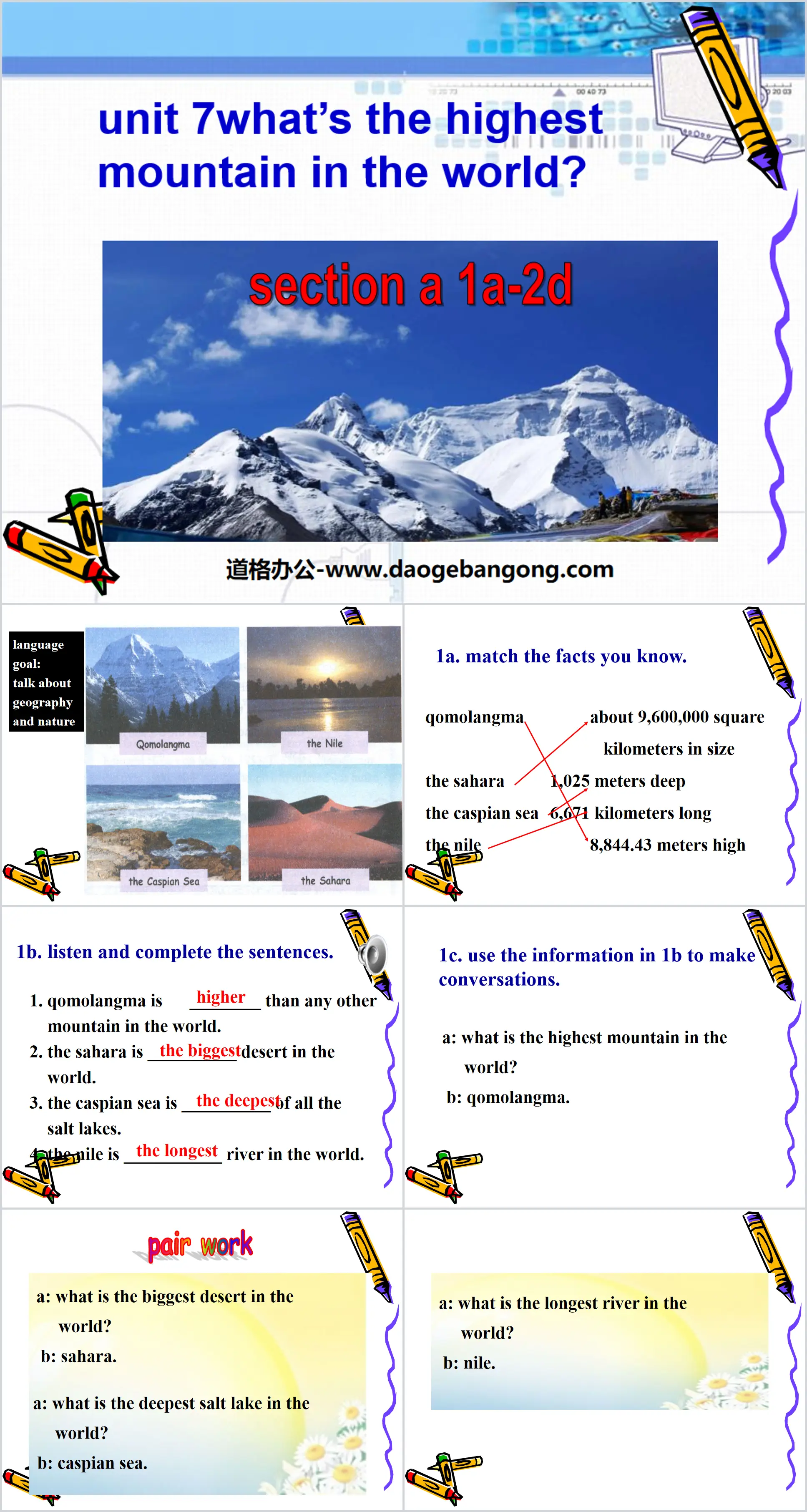 « Quelle est la plus haute montagne du monde ? » Présentation PPT 5