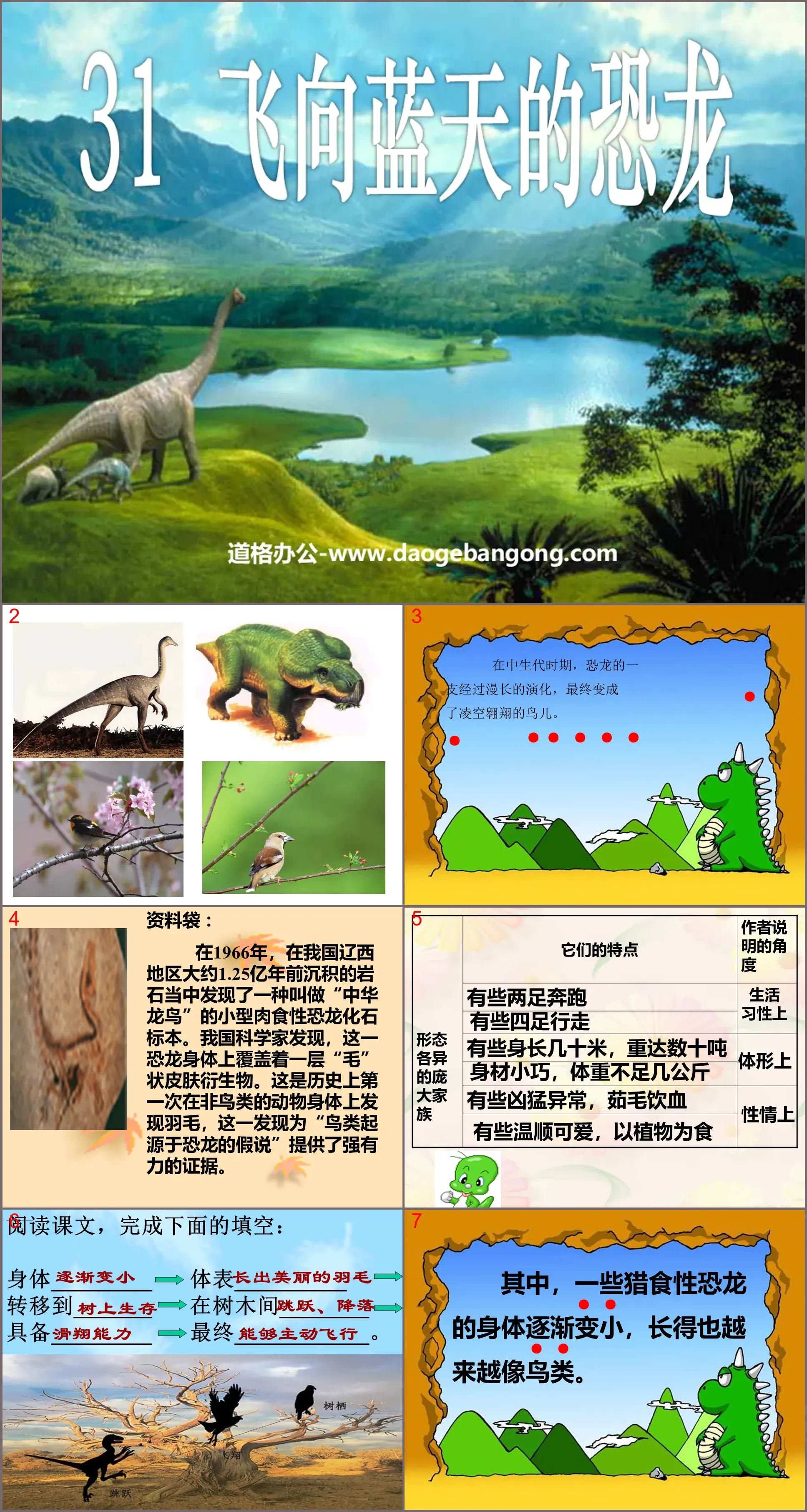 "Dinosaurs Flying into the Blue Sky" PPT courseware download