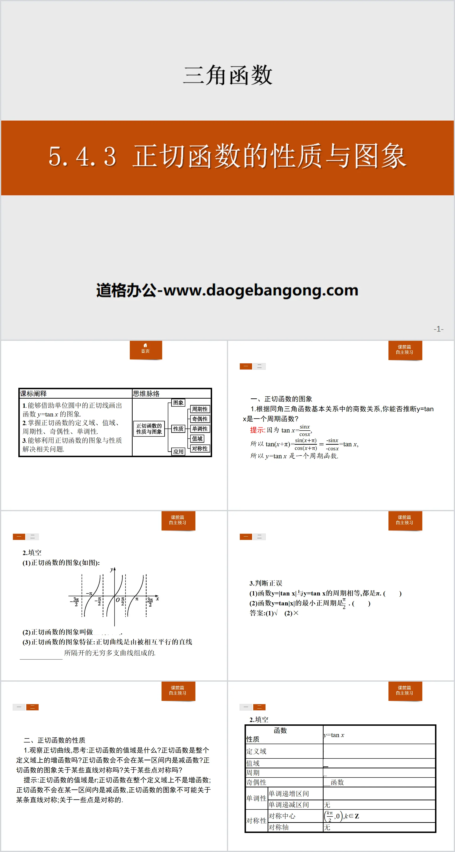 《正切函数的性质与图象》三角函数PPT
