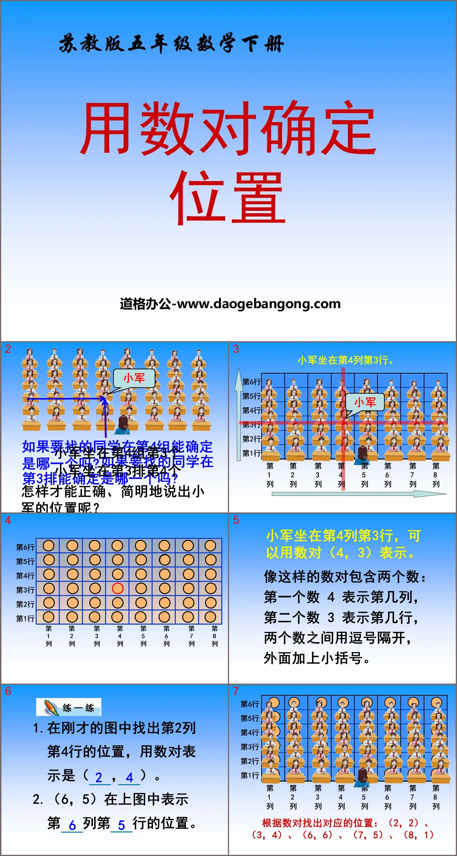 "Using Number Pairs to Determine Position" Determining Position PPT Courseware