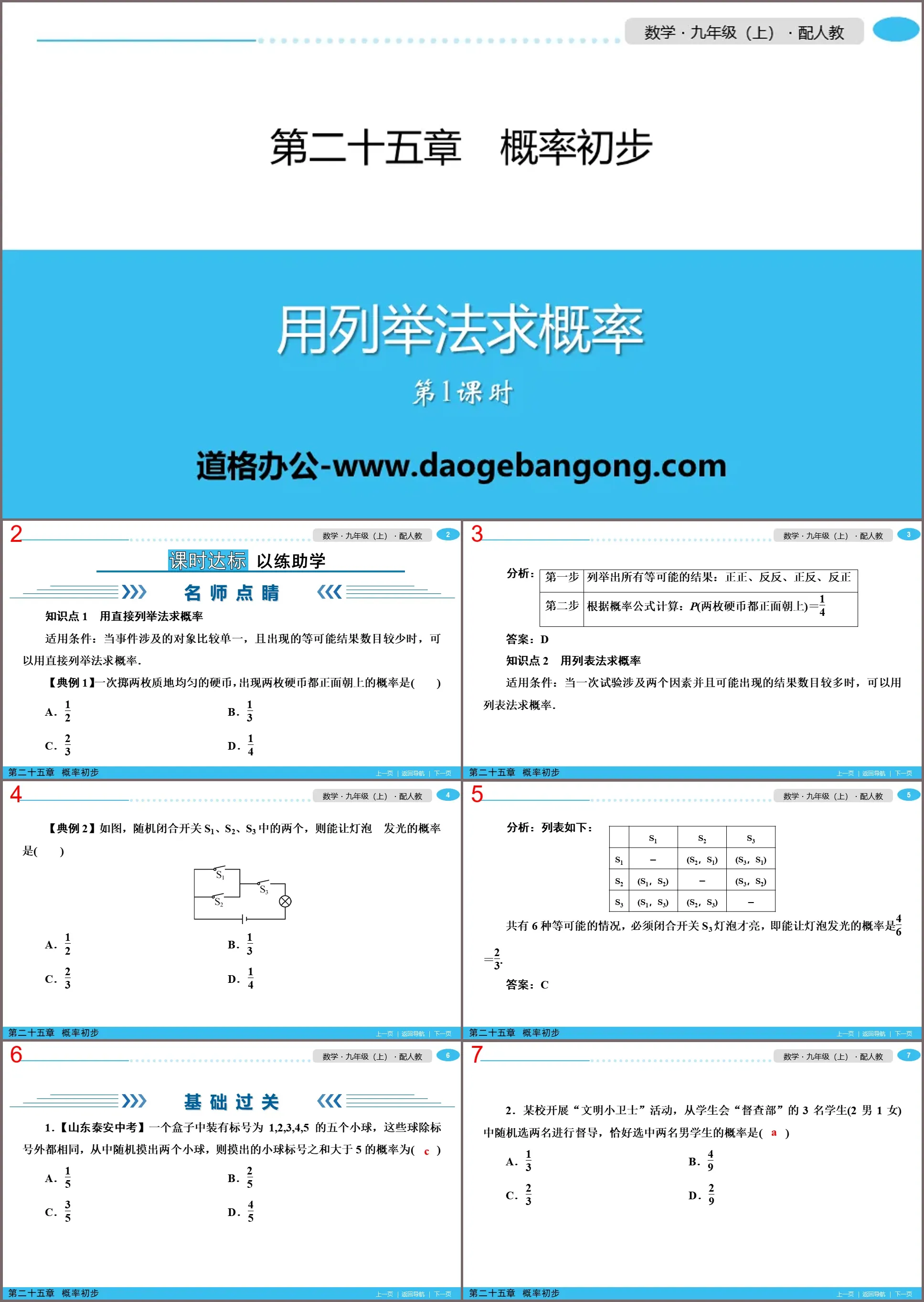 "Using the Enumeration Method to Find Probability" Probability Preliminary PPT (Lesson 1)