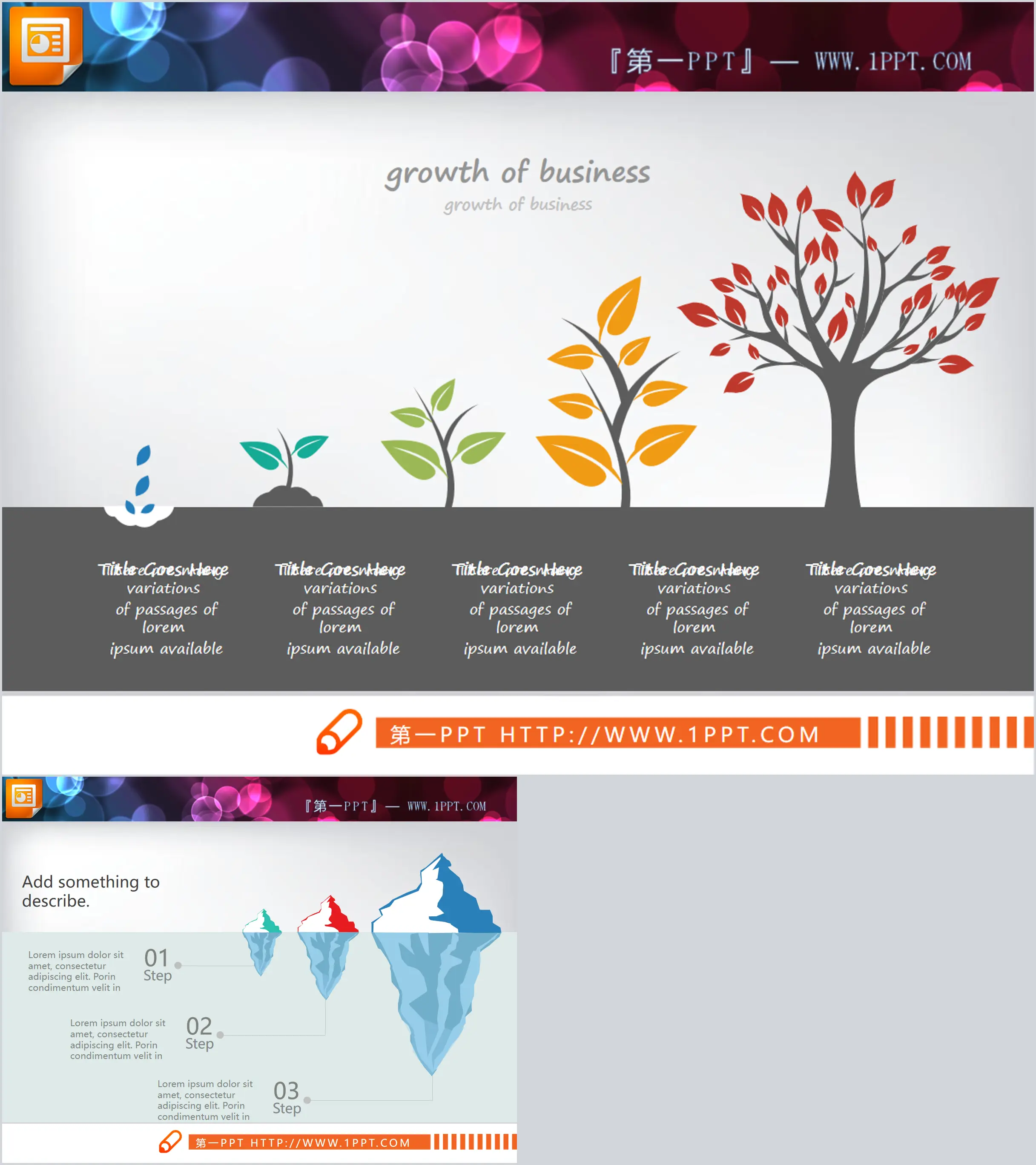 Diagramme PPT sur la relation progressive de croissance des petits arbres