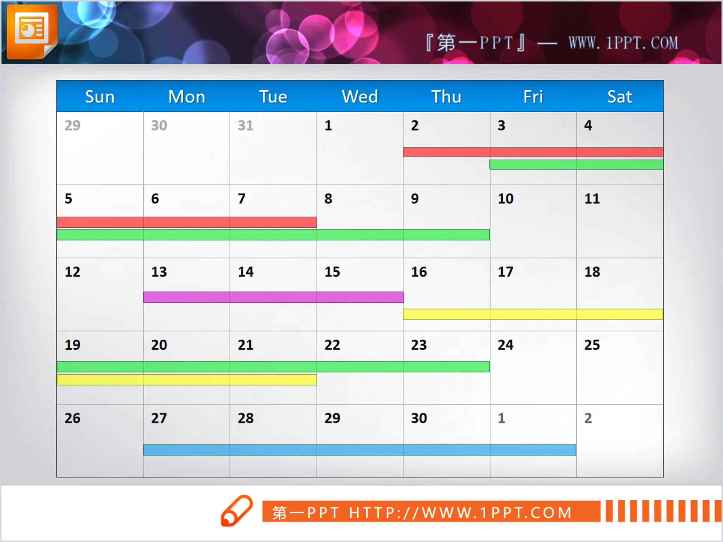 Color line one week work progress PPT Gantt chart