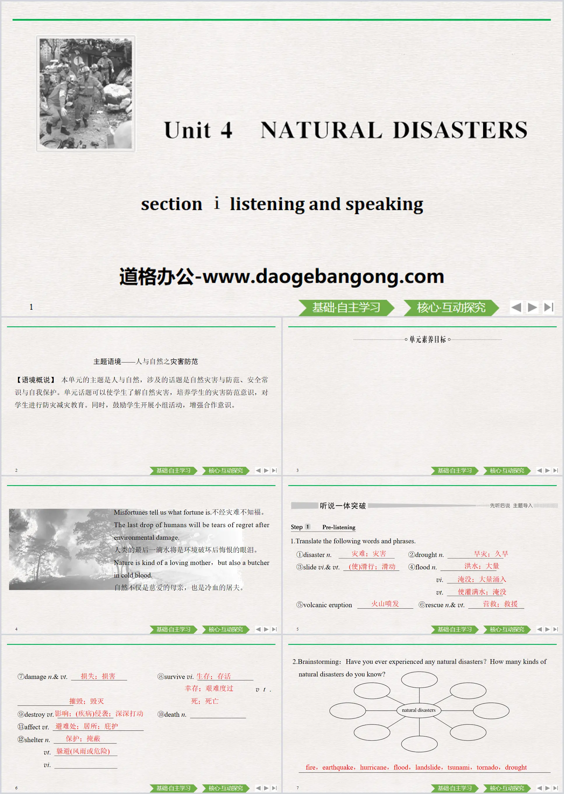 Présentation PowerPoint « Catastrophes naturelles » Écouter et parler