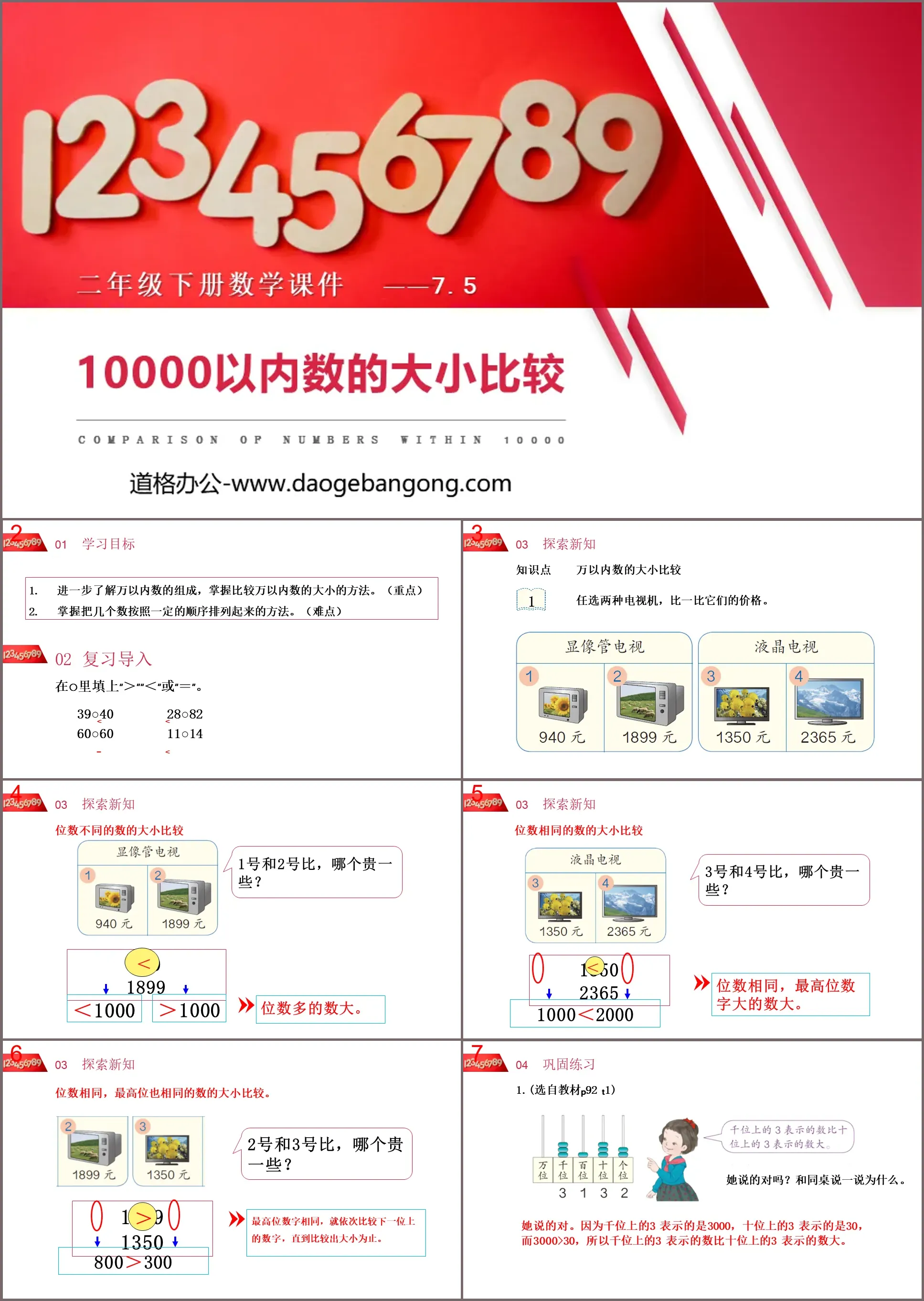 《10000以内数的大小比较》PPT课件下载