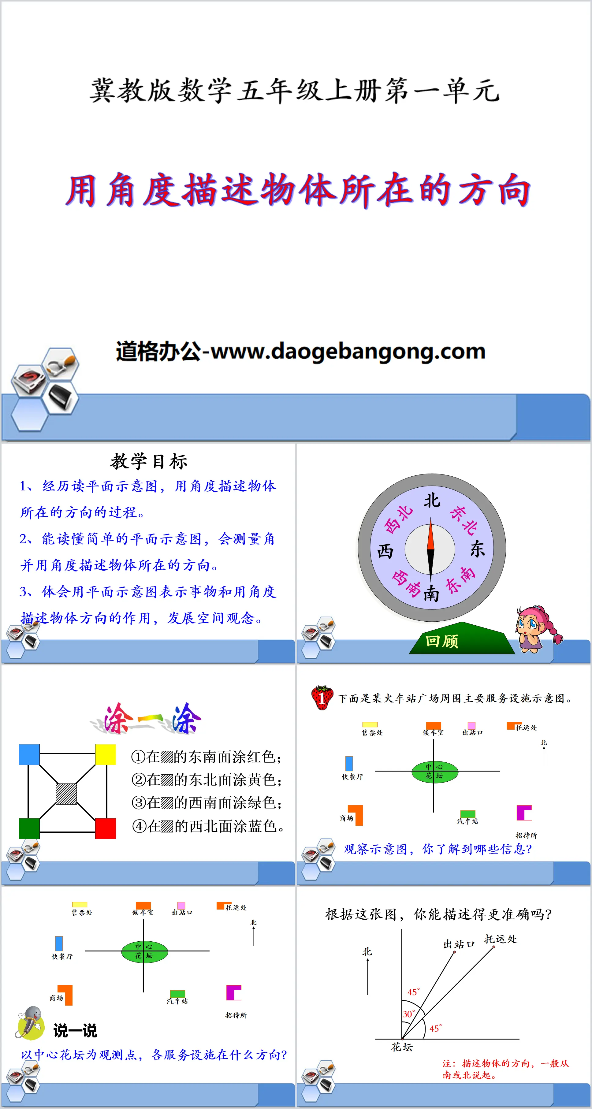 《用角度描述物體所在的方向》方向與路線PPT課件