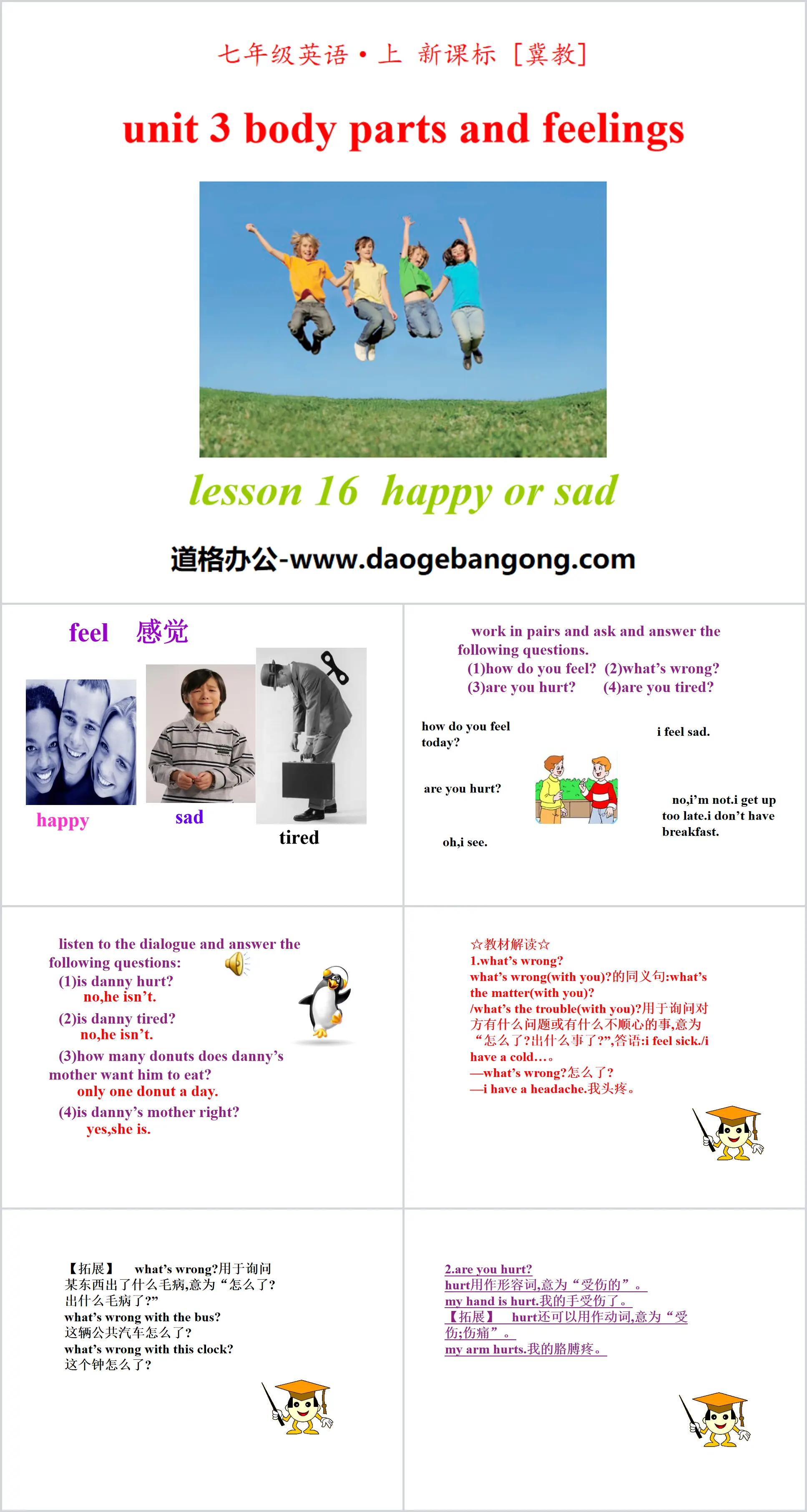 "Happy or Sad" Body Parts and Feelings PPT teaching courseware