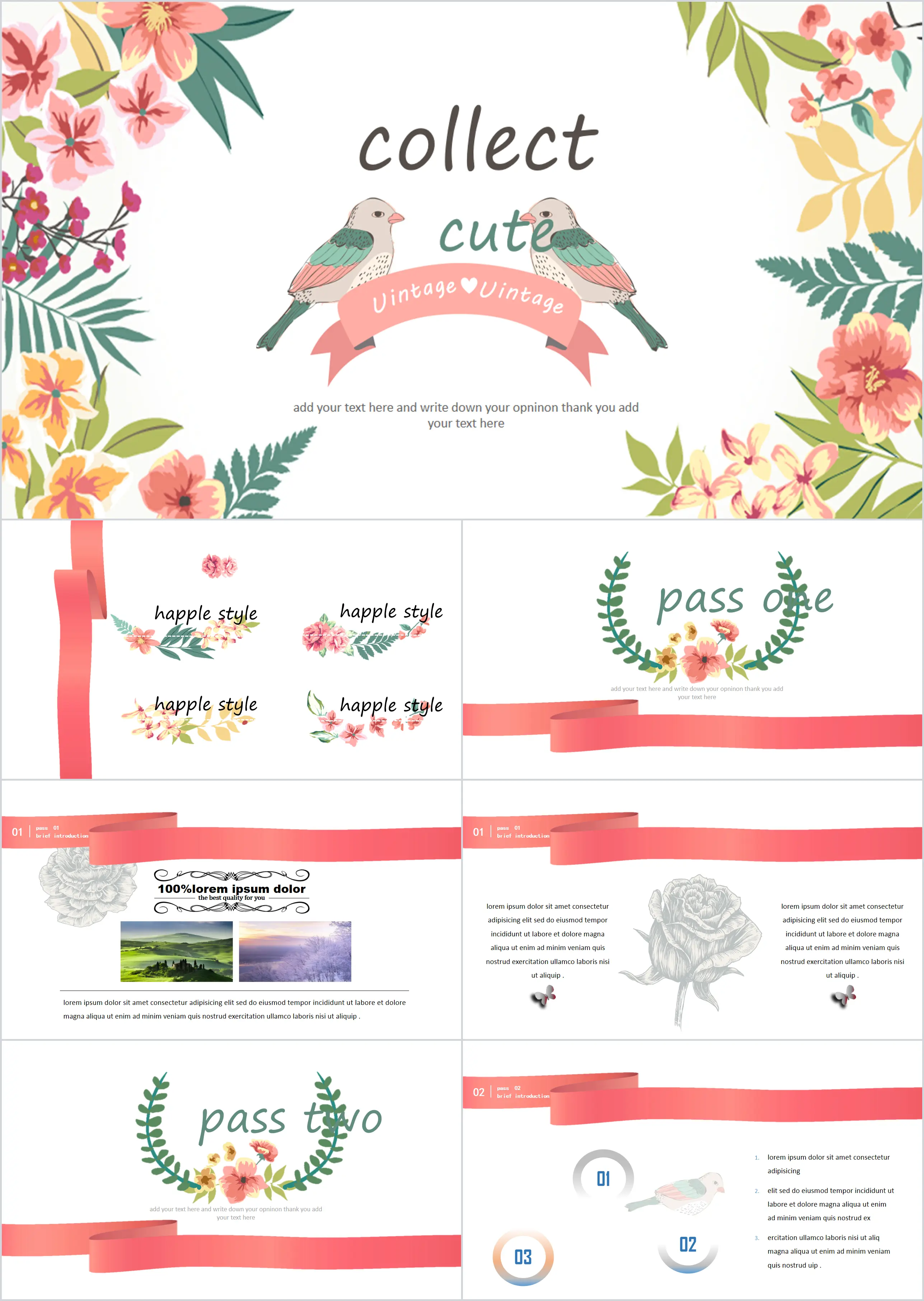 Fresh colorful literary flowers PPT template free download