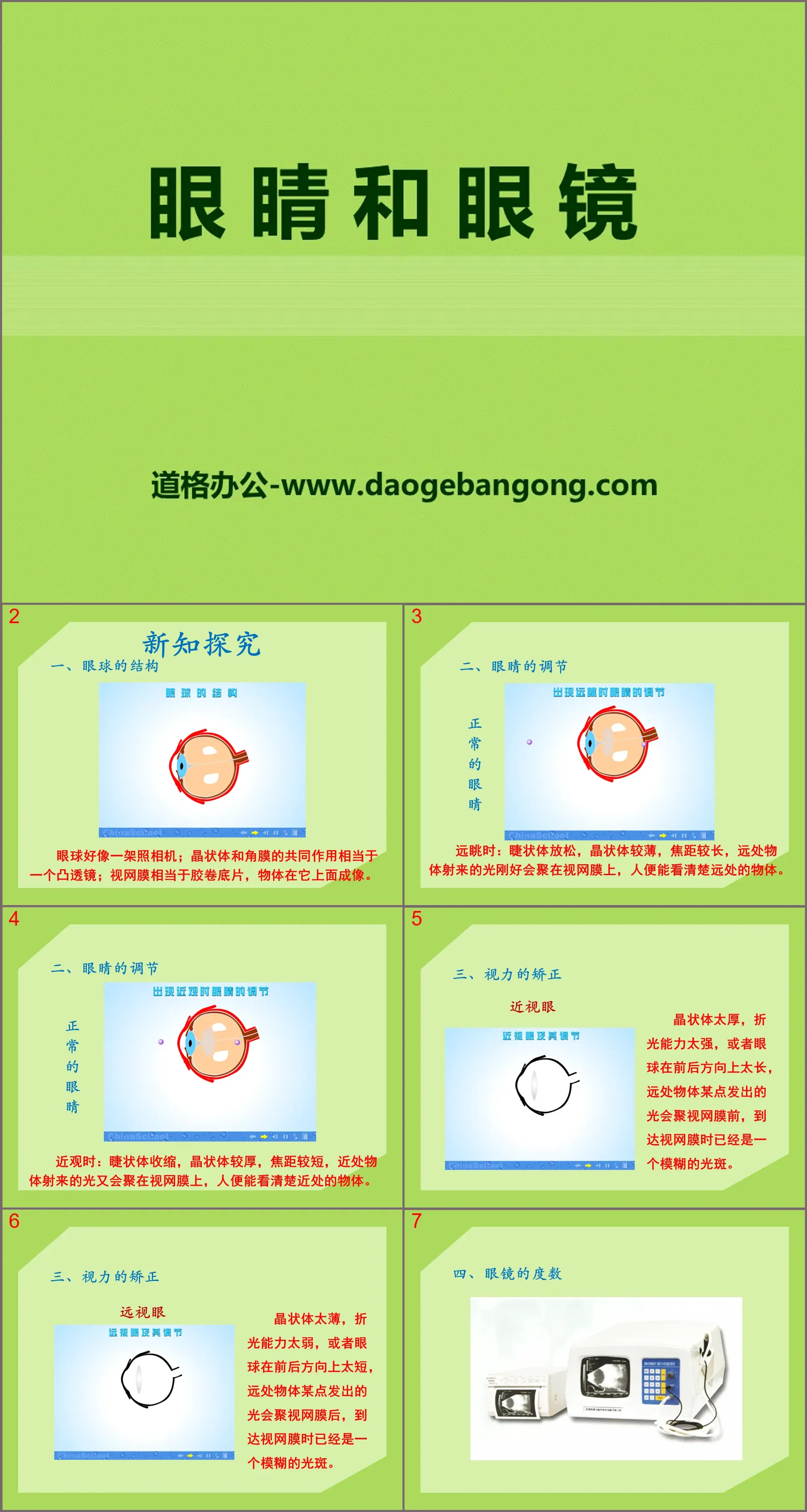 "Eyes and Glasses" Common Optical Instruments PPT Courseware