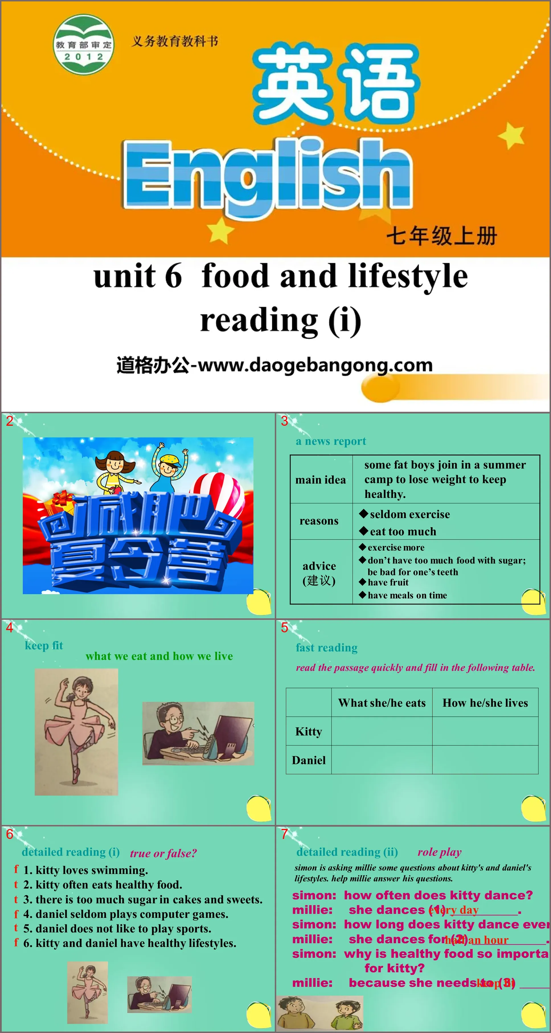 《Food and lifestylee》ReadingPPT