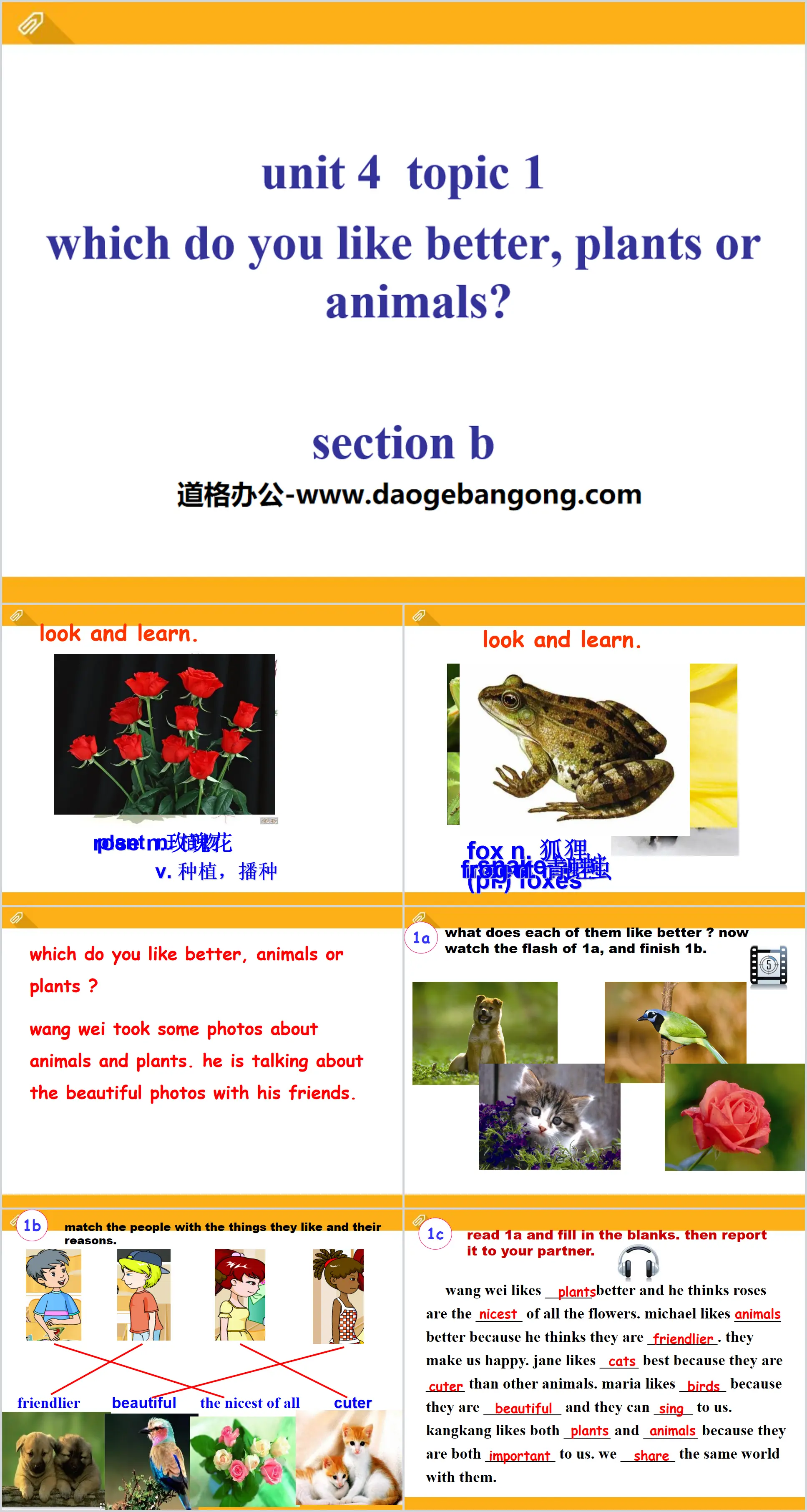 "Which do you like betterplants or animals?" SectionB PPT