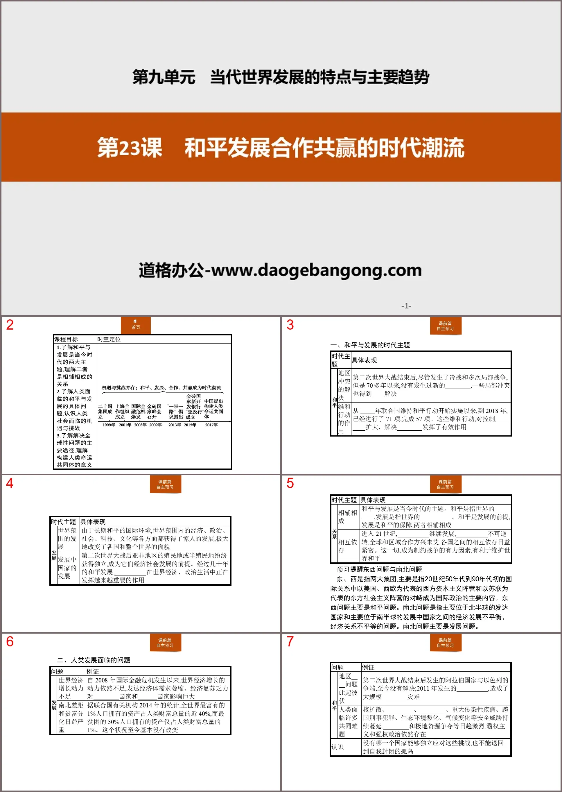 《和平发展合作共赢的时代潮流》当代世界发展的特点与主要趋势PPT