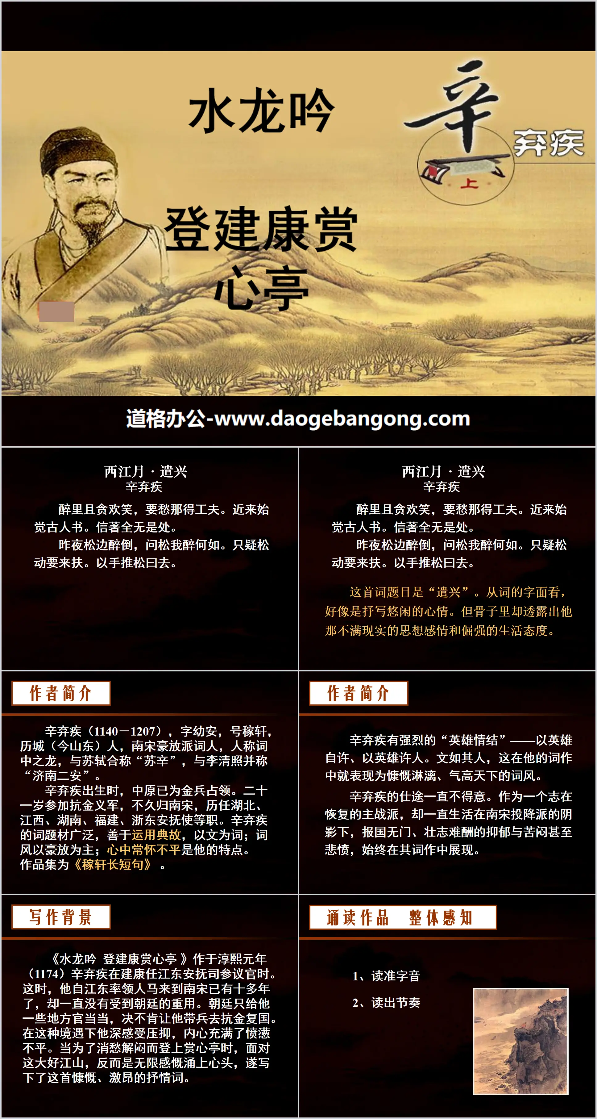 "Shuilongyin: Dengjiankang Shangxin Pavilion" PPT courseware of two poems by Xin Qiji