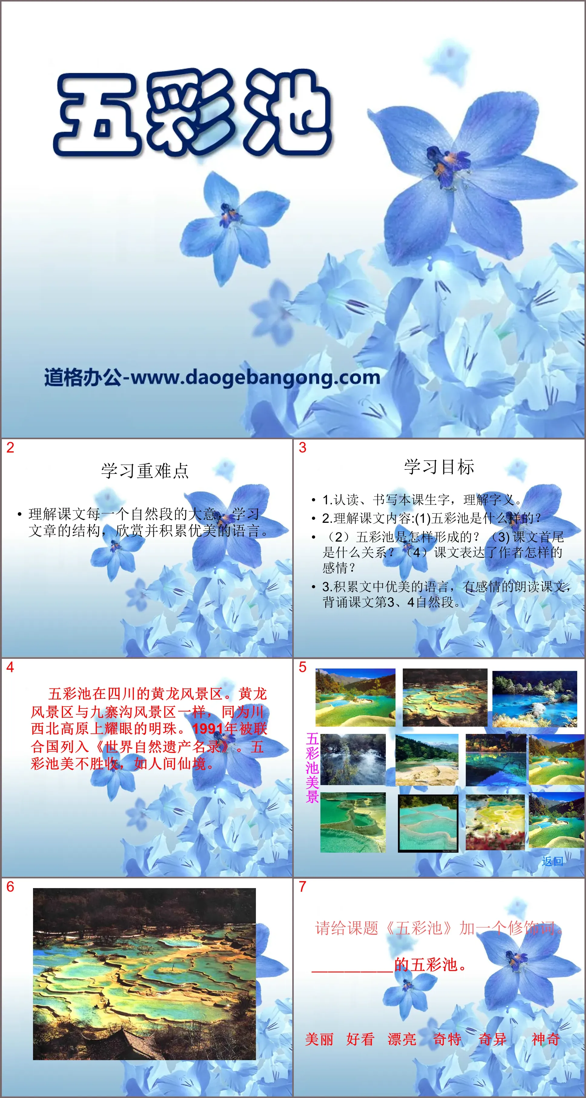 "Five Colorful Pond" PPT courseware 3