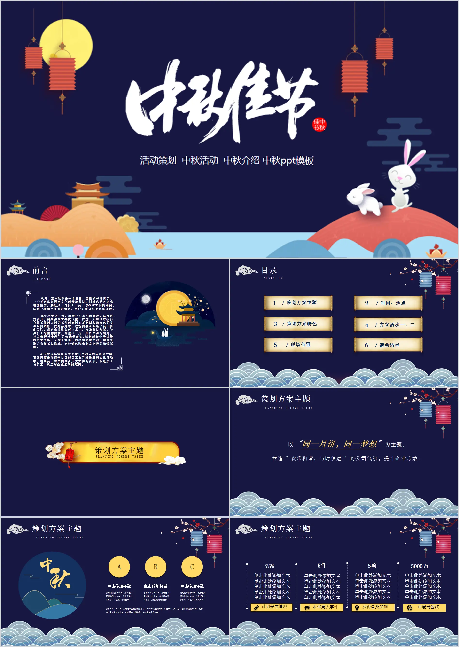 Blue cartoon Mid-Autumn Festival event planning PPT template