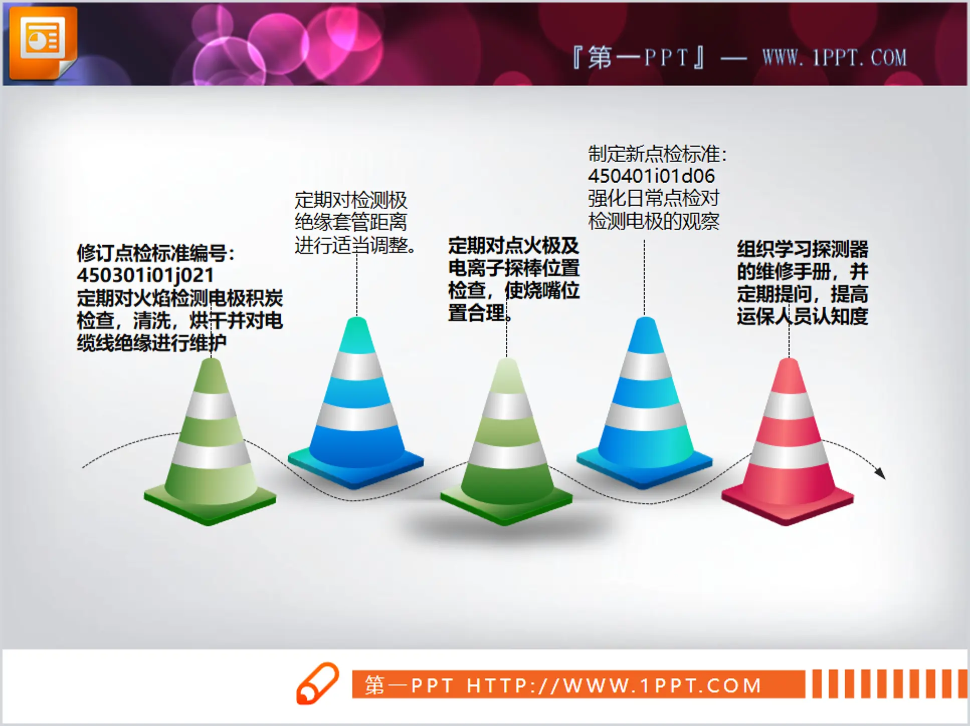 Colorful Traffic Barricades Background PowerPoint Flowchart Template