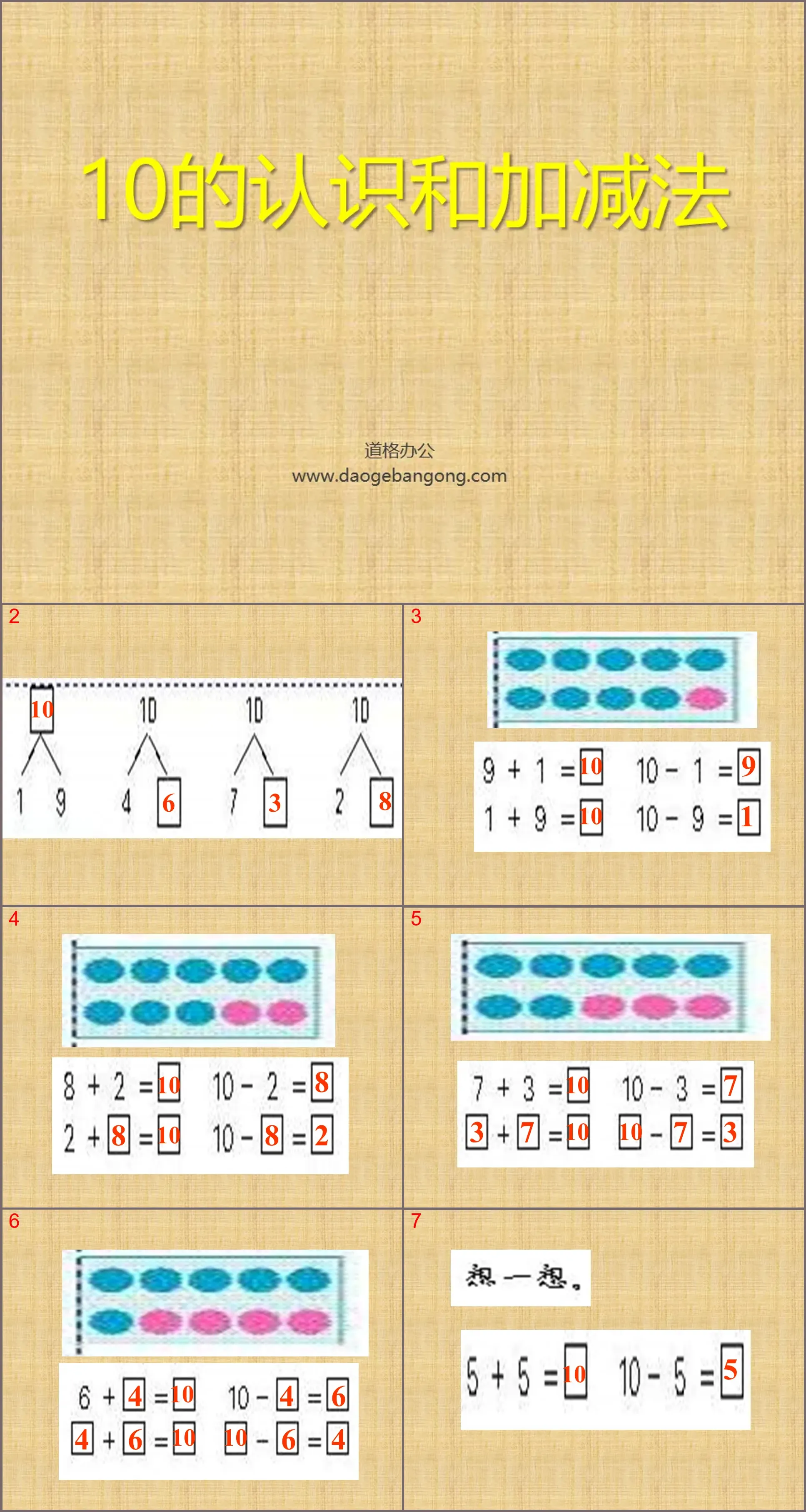 « Compréhension et addition et soustraction de 10 » Cours PPT pour la compréhension et l'addition et la soustraction de 6 à 10