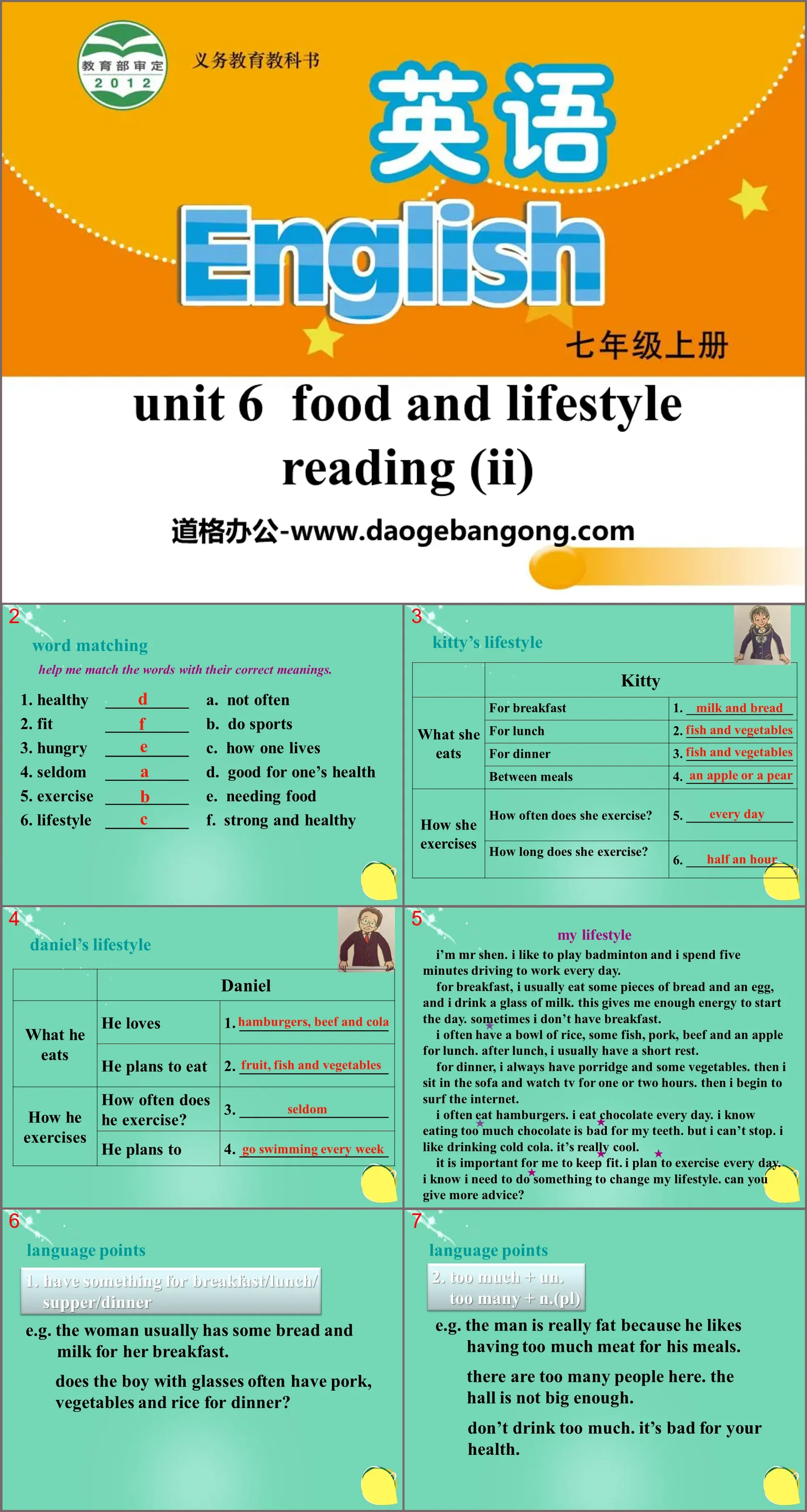 "Food and lifestyle" ReadingPPT courseware