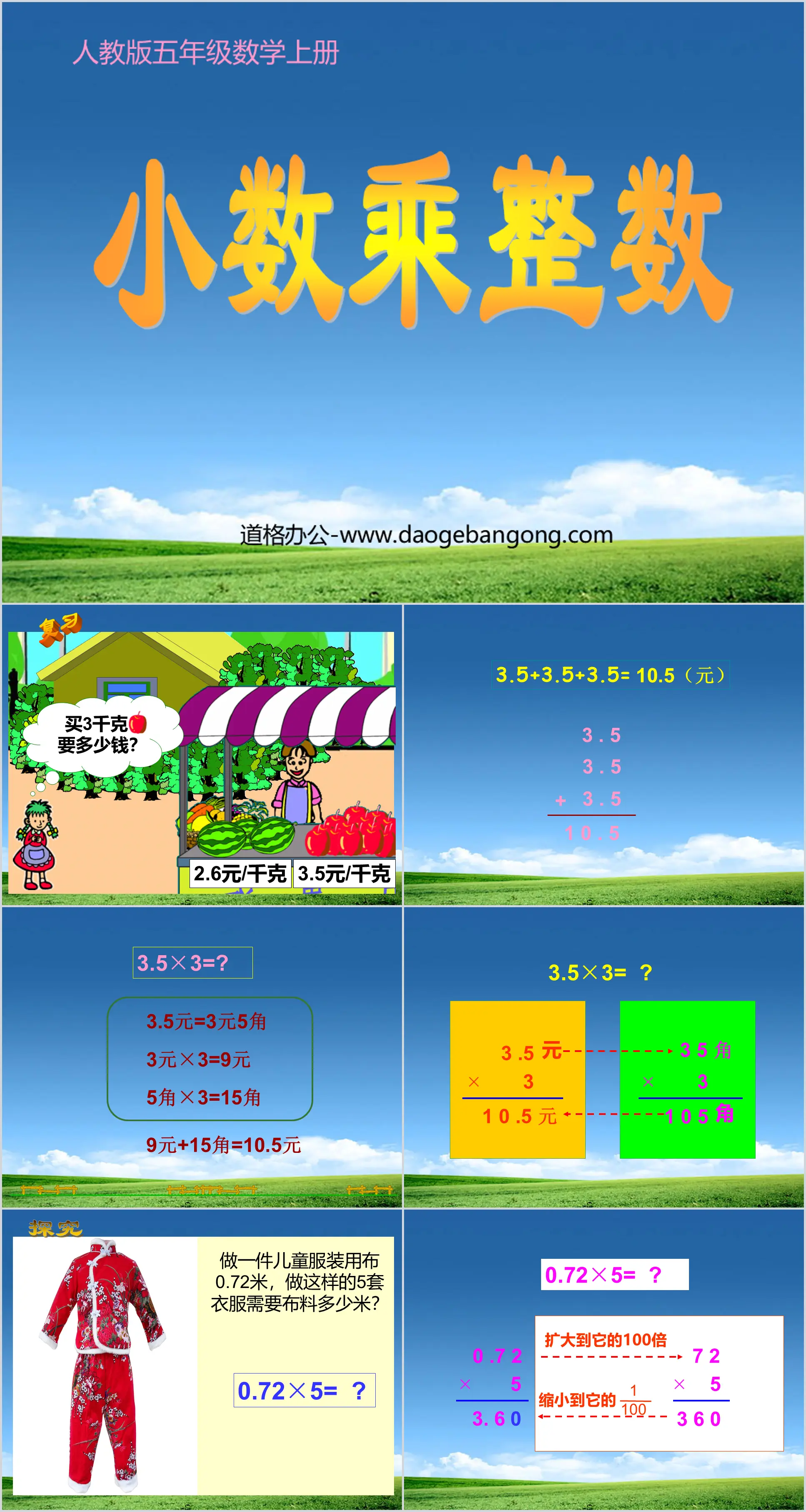 "Multiplying decimals by whole numbers" Decimal multiplication PPT courseware